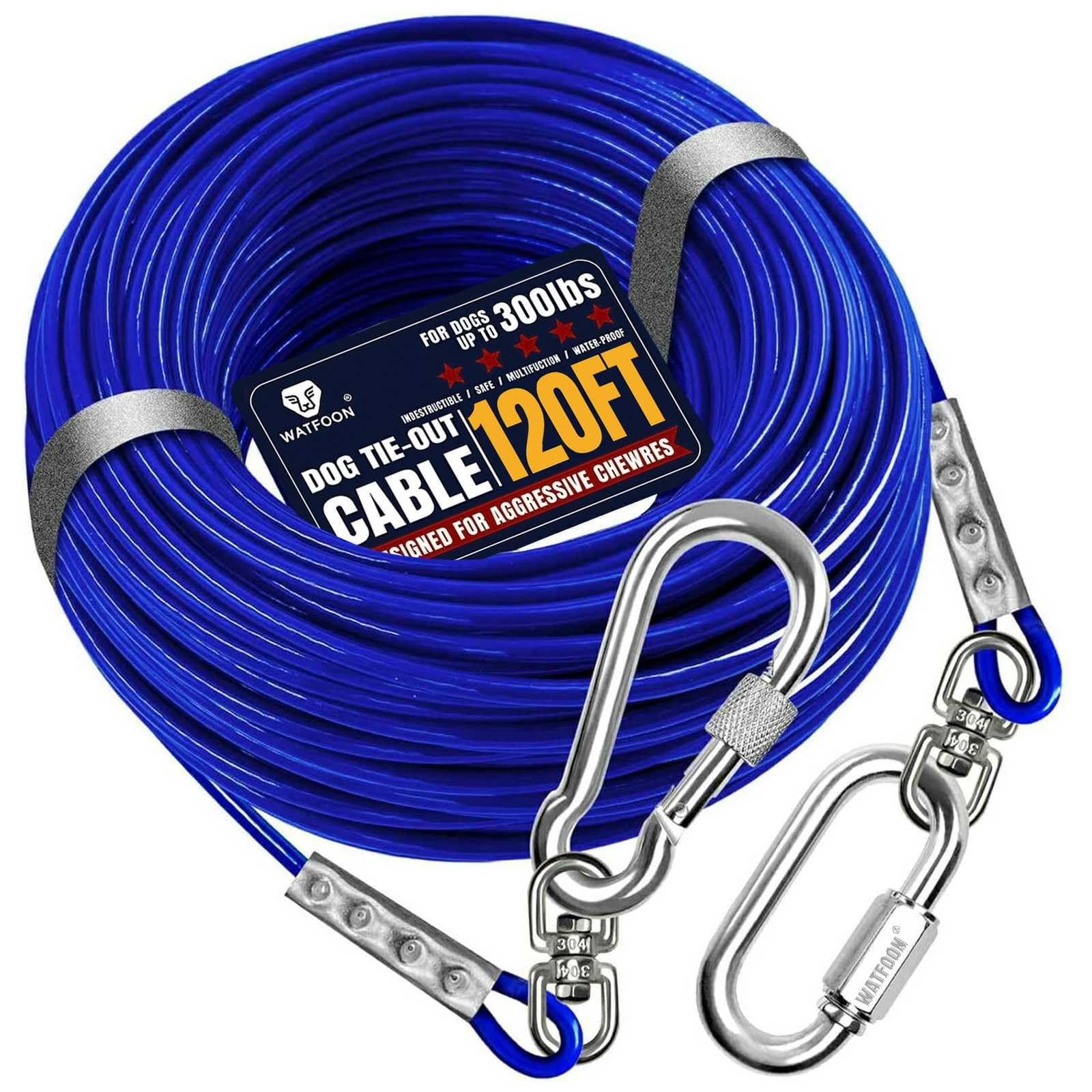 Tie Out Cable for Dogs Up to 300lbs, 120ft Extra Strong 1000lbs Break Strength Tie-Out Tether Trolley Training Lead,Dog Run Cable for Yard Garden Park