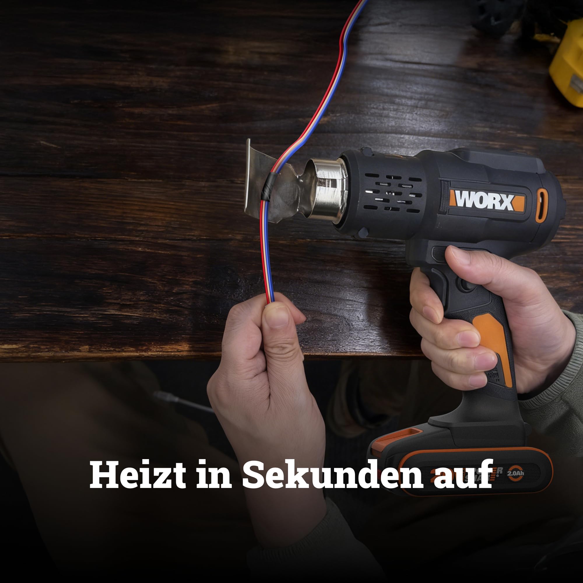 WORX WX015 Akku Heißluftpistole 20V, 20–600°C einstellbar in 10°C-Schritten, LCD-Display, Memory-Funktion, schnelles Aufheizen, inkl. 2Ah Akku & Ladegerät
