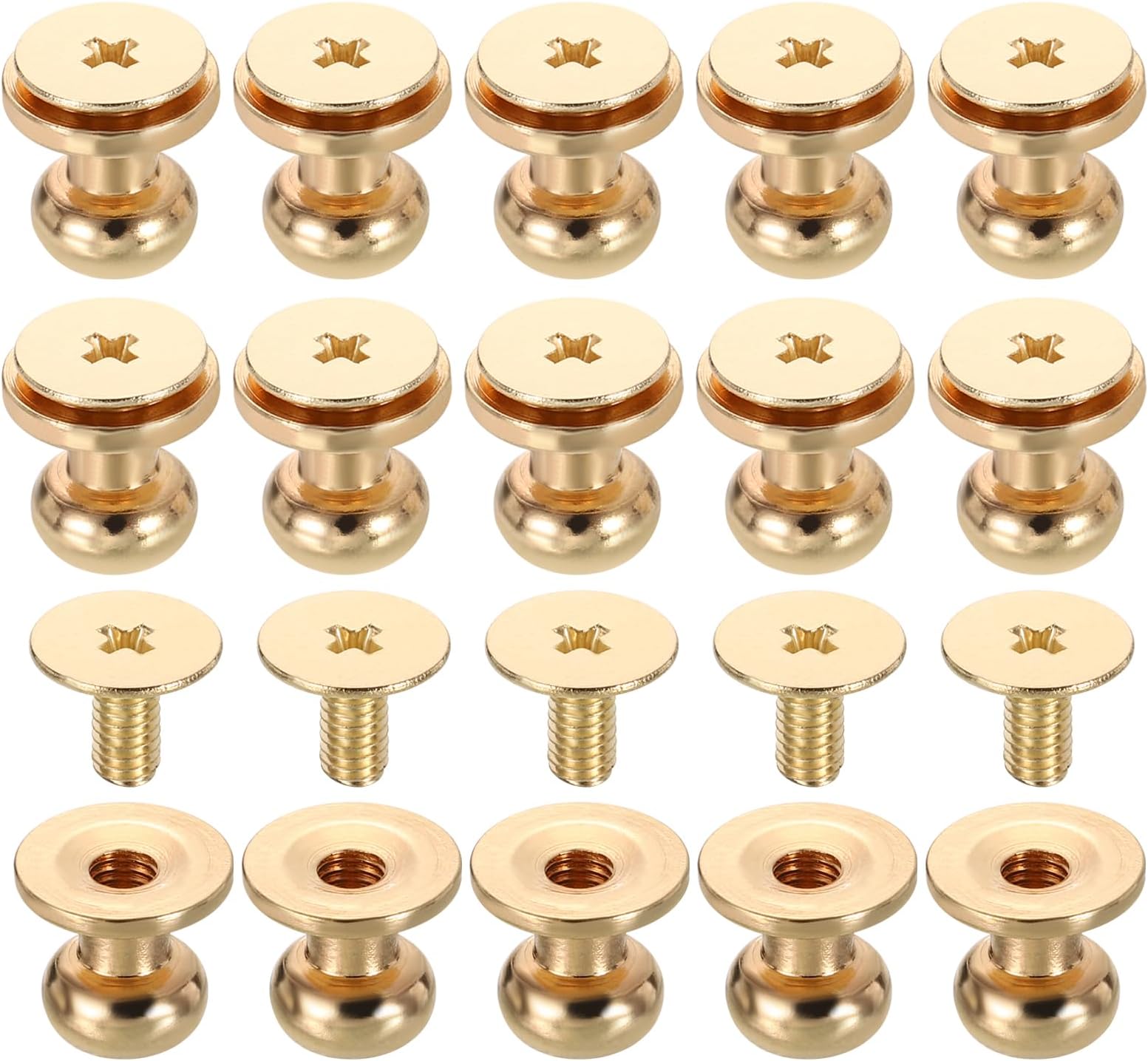 sourcing map 15 Pcs Brass Ball Head Stud Screw, 7mm/0.28" Nipple Rivet Button Strap Stopper for DIY Leather Craft, Gold Tone