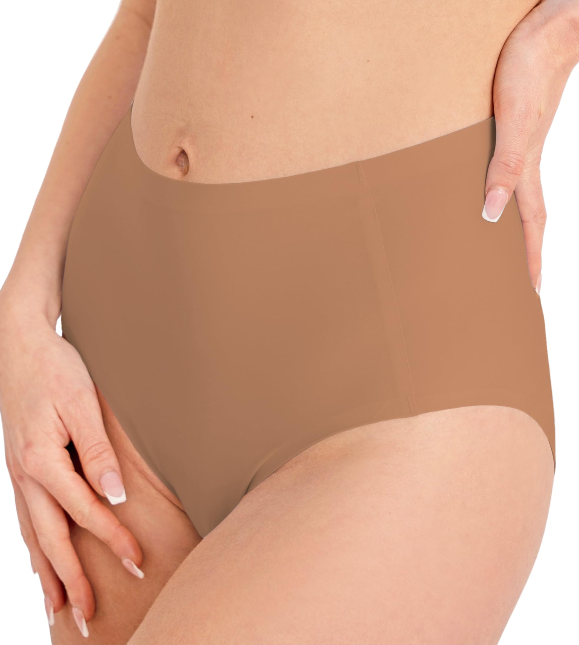 Conturve Women's Tan High Waist Seamless Bonded Brief Underwear S