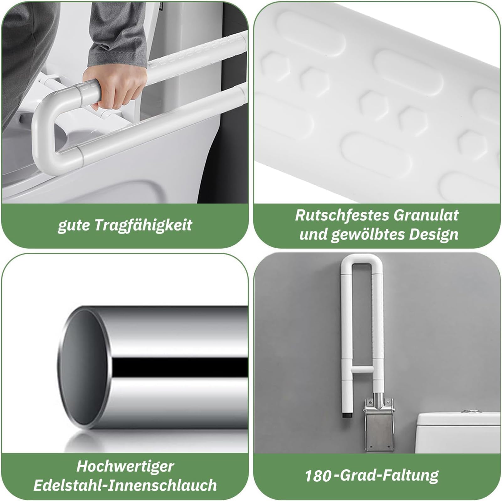 2 asideros de inodoro para personas mayores, ayuda a levantarse, antideslizante, plegable, para personas con discapacidad, capacidad de carga de hasta 200 kg (blanco, 60 cm)