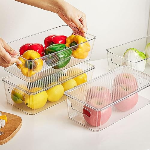 Miniatura 3 de Refrigerador Oragnizer con tapa, recipientes de plástico transparente apilables, contenedor de almacenamiento de alimentos reutilizable, sin BPA,