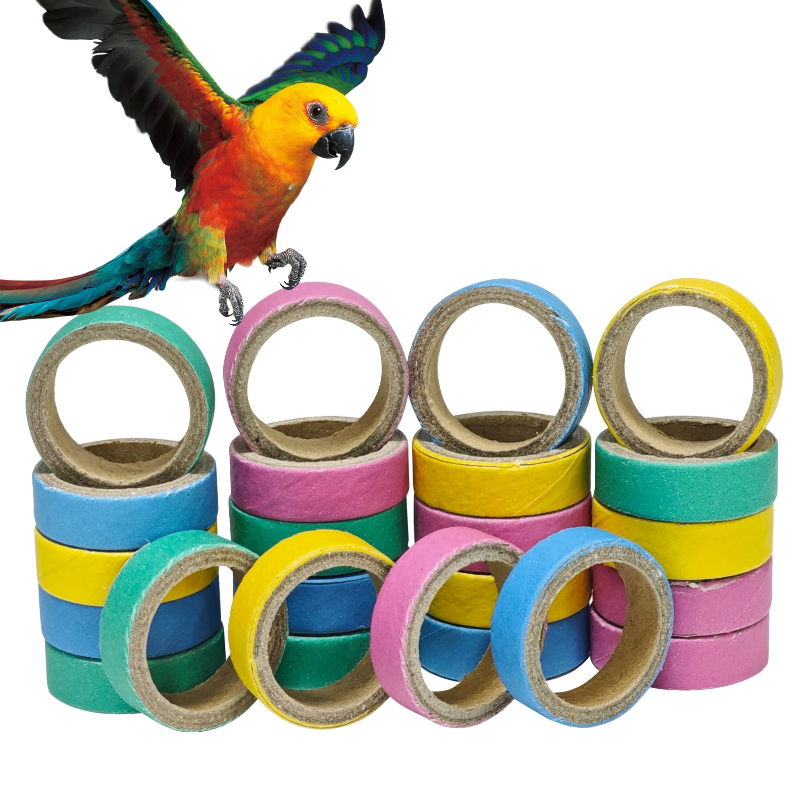 Puninoto 24Pcs Chew Bagels Bird Toys for Parrots,Colorful Cardboard Shredding Foraging Chew Toys,Safe Durable Bird Cage Enrichment for Parakeets,Cockatiels,Conures - image 7