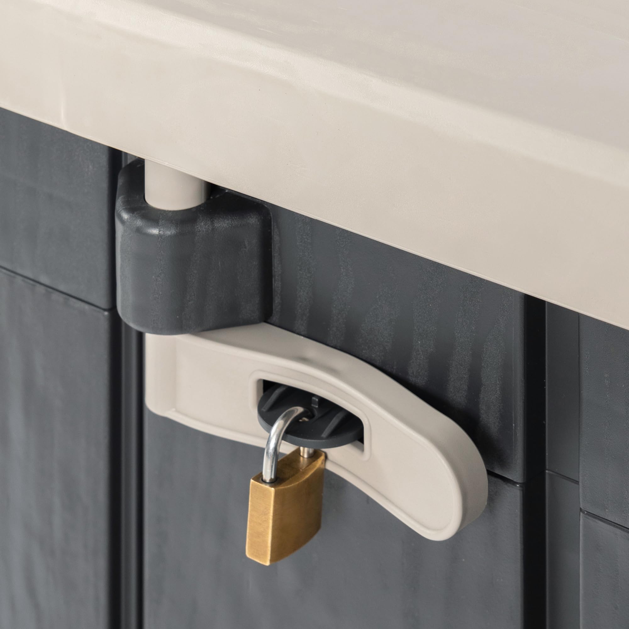 TOOMAX Stora Way Baule da 842L portattrezzi effetto legno antracite/grigio tortora 129,5x74,5x111h cm