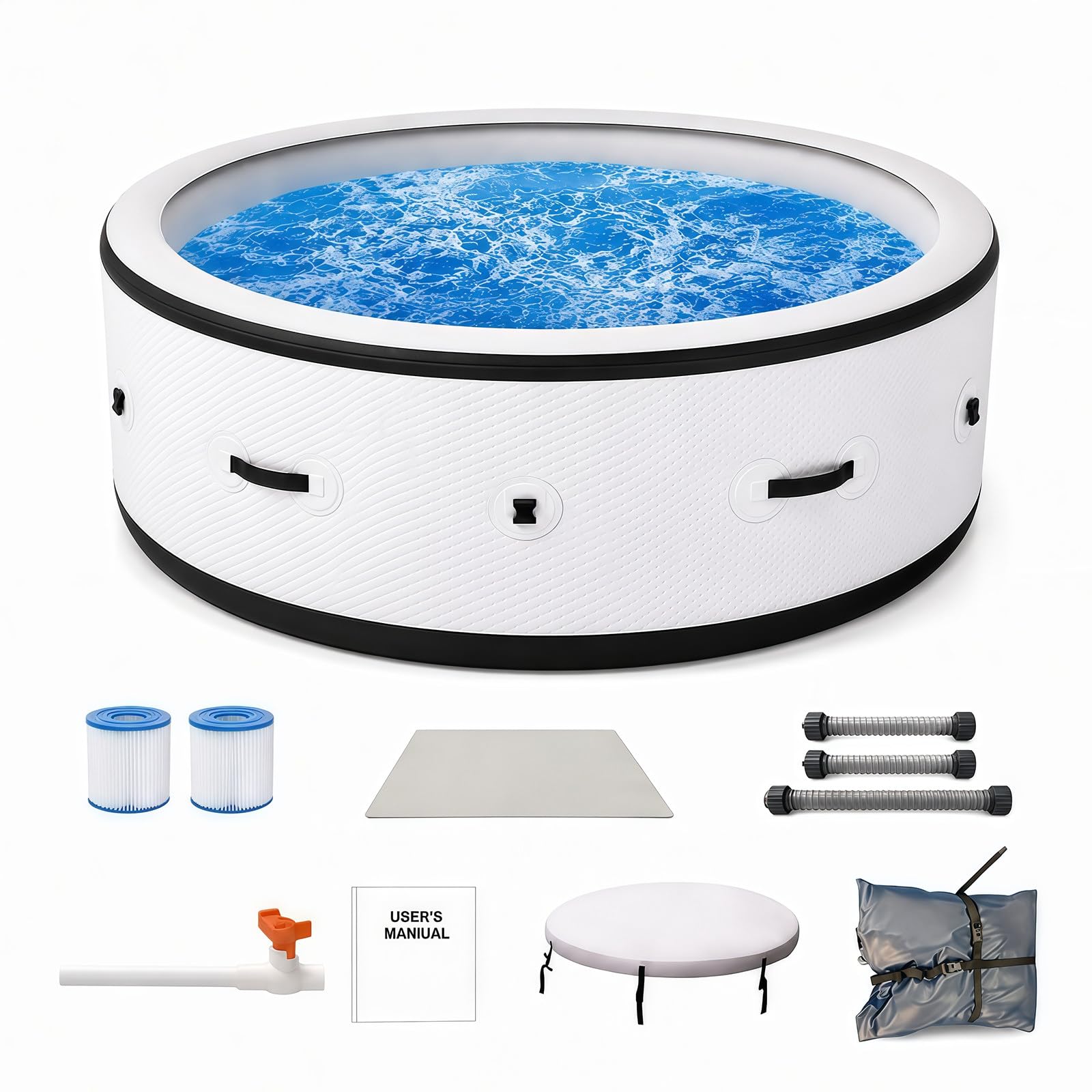 SHUMIAO Portable Inflatable Hot Tub Spa 4-6 Adults, 81" Blow Up Tub with 150 Massage Bubble Jets, 104°F Advanced Heating, 6-Color LED Lights, Puncture-Resistant Material, Ideal for Patio Yard Outside