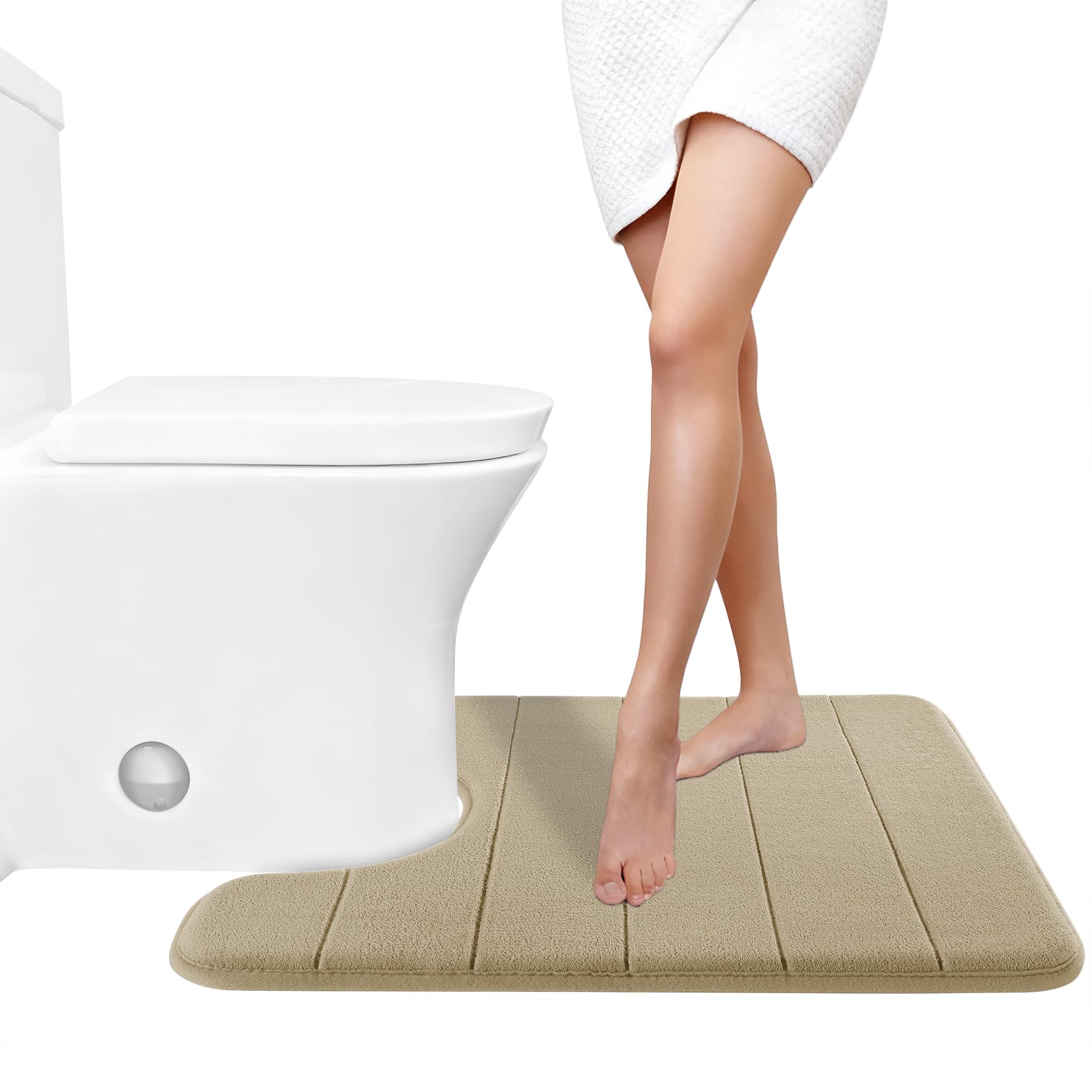 Yimobra Memory Foam Toilet Bath Mat U-Shaped, Soft and Comfortable, Super Water Absorption, Non-Slip, Thick, Machine Wash and Easier to Dry for