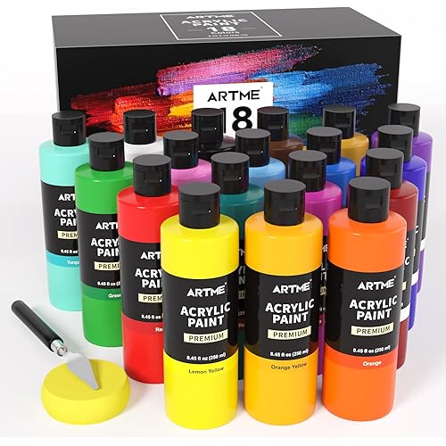 ARTME 18 Colors Acrylic Paint Set, 8.45oz/250 ml Large Bulk Acrylic Paint, Rich Pigment Art Painting Supplies for Artists and Beginners Painting on Canvas Wood Rocks Crafts Ceramic