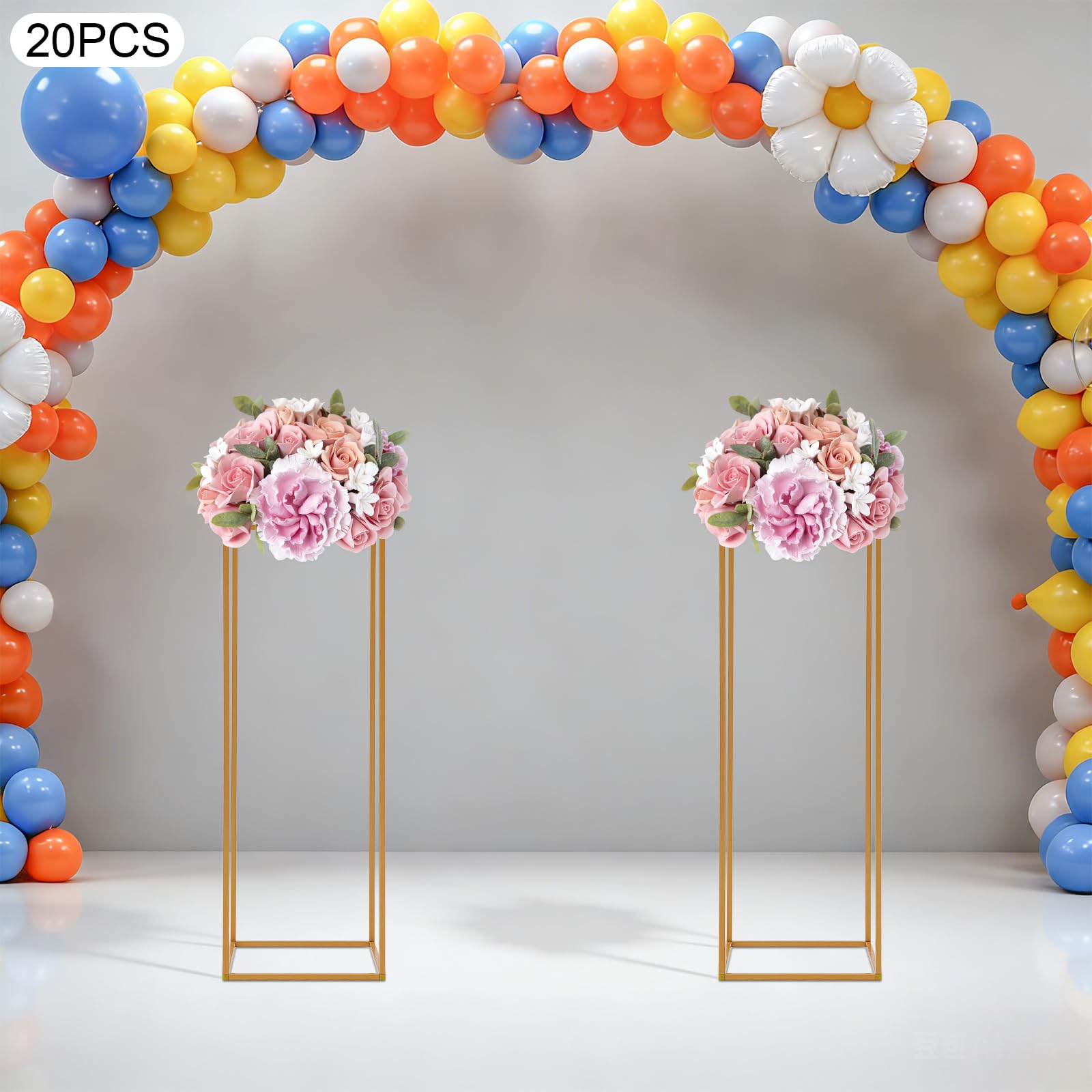 Blumenständer aus Metall für Hochzeiten 20 Stück geometrische Dekoration | 20er Set – platzsparende Lagerung durch einfaches Zerlegen Gold