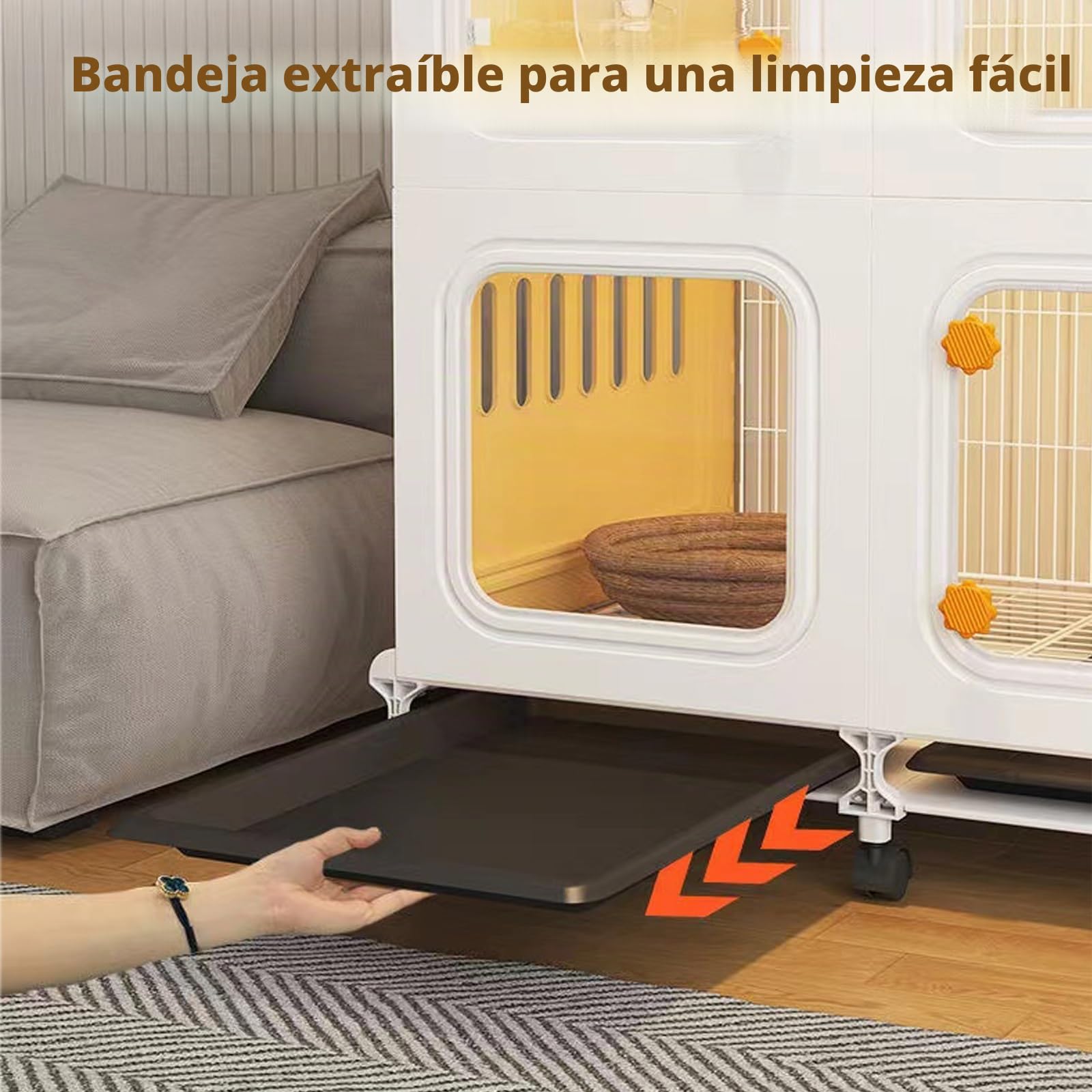 Jaula cerrada para animales pequeños, jaula para conejos de interior con bandeja extraíble extra grande de 360°, rueda universal panorámica transparente para conejo, hurón, chinchilla
