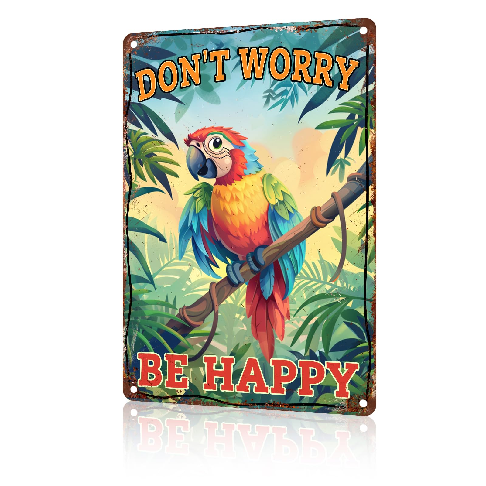 Anceky Funny Vintage Metal Signs Don't Worry Be Happy Tin Sign for Home Kitchen Retro Decor Yard Garden Outdoor 12×16 Inch