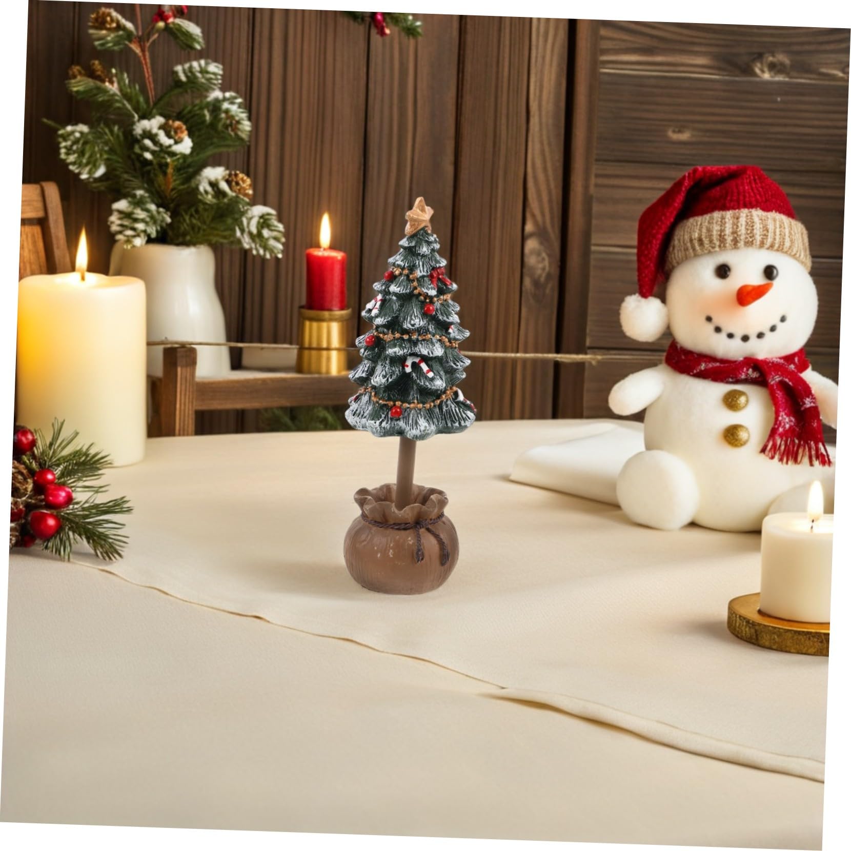 2 Pezzi Mini Natale Resinati per Decorazioni Natalizie Compatte per Scrivania Mensola e Angoli Statue Festive Verdi e Ufficio