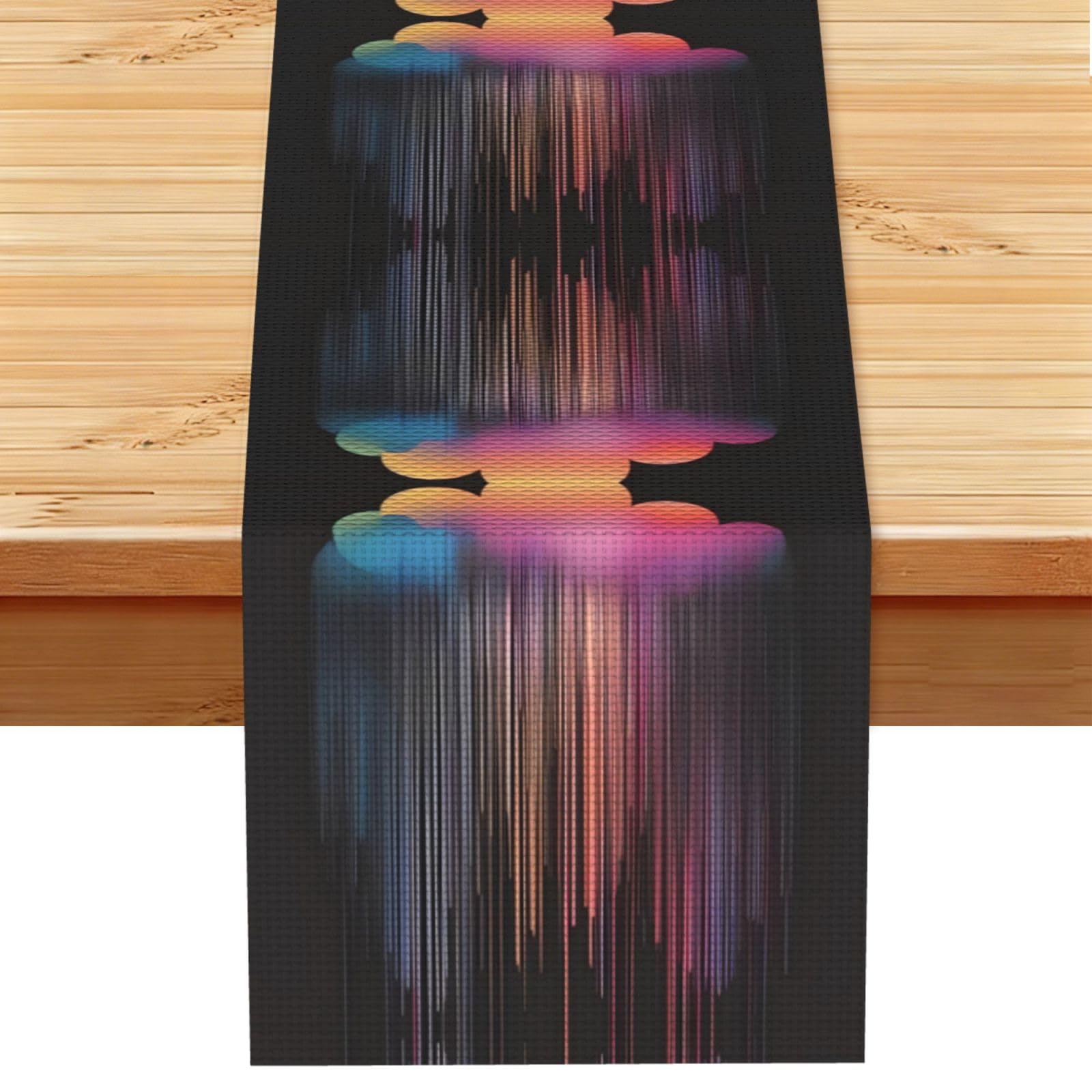 Colorful rainbow rain Linen Look Table Runner 13x72-Wrinkle Resistant Farmhouse Style for Dining Table Decor
