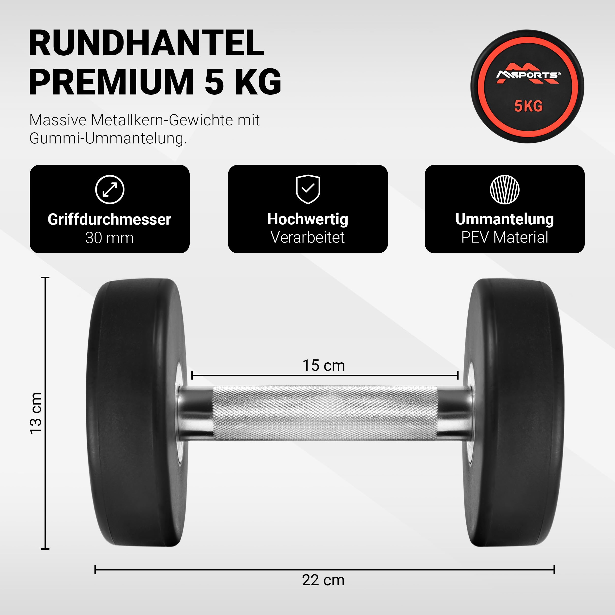 Set di 2 manubri rotondi, rivestimento in gomma, 2,5 – 50 kg, manico cromato e zigrinato, diverse varianti di peso