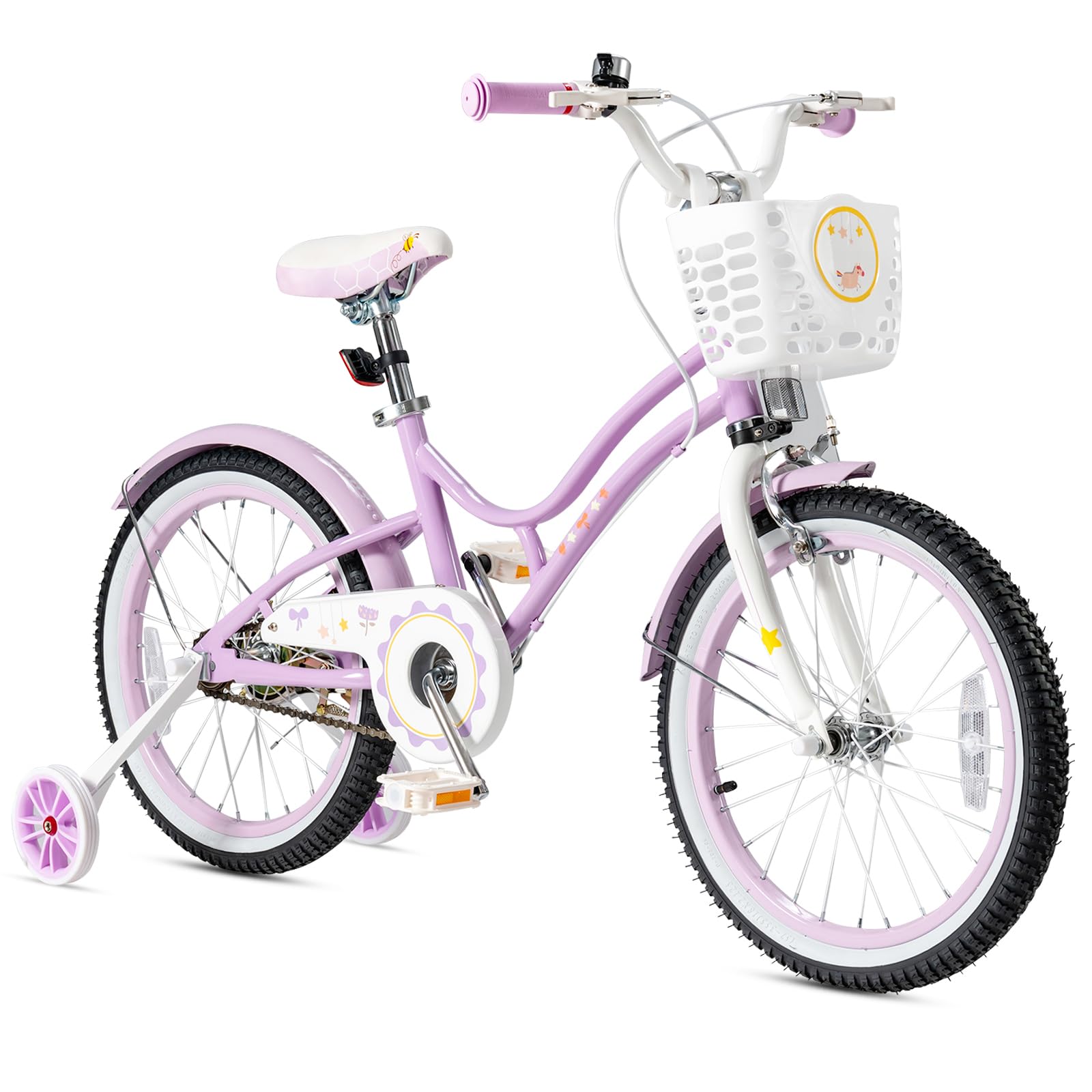 HONEY JOY Kids Bike, 12 14 16 18 20 Inch Toddler Bikes w/Training Wheels, Handbrake & Coaster Brake, Fully Enclosed Chain, Adjustable Handlebar & Seat, Kids Bicycle w/Basket, Girls Boys Bike 3-8