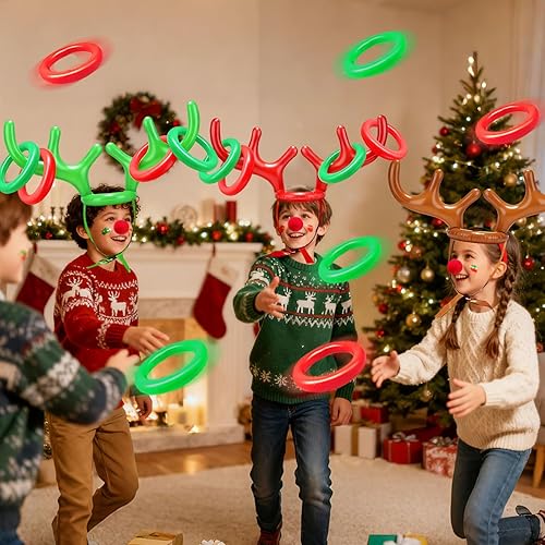 Miniatura 3 de 18 Pcs 3 Set Inflatable Reindeer Antler Ring Toss Christmas Party Games Kids Family Toys Stock Stuffer Christmas Activities Decorations Carnival