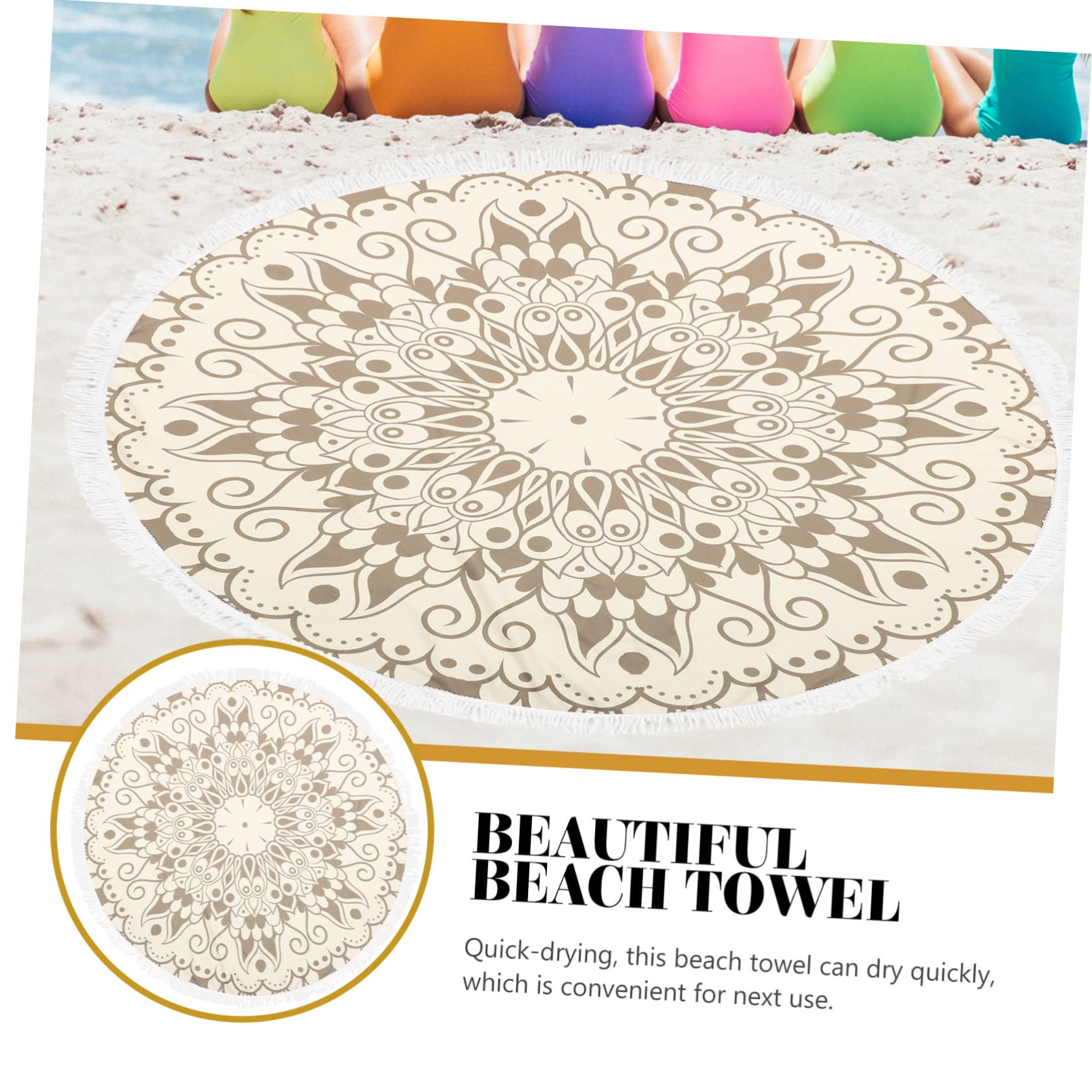 Alipis Toalla de Playa Redonda Multifuncional con Mandala y Flecos Toalla de Baño de Microfibra para Playa Piscina y Rápido Secado y Decorativa