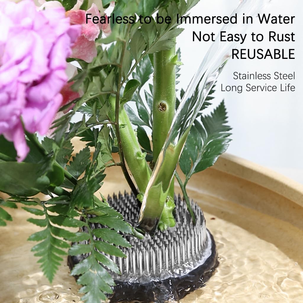 Round Flower Frog,Stainless Steel Pin Flowers Holder with Rubber Base,Japanese Ikebana Flower Fixed Tools for Plant Fixation and Decoration,Flower Arrangements Pin Frog(Size:D50,Color:Brass)