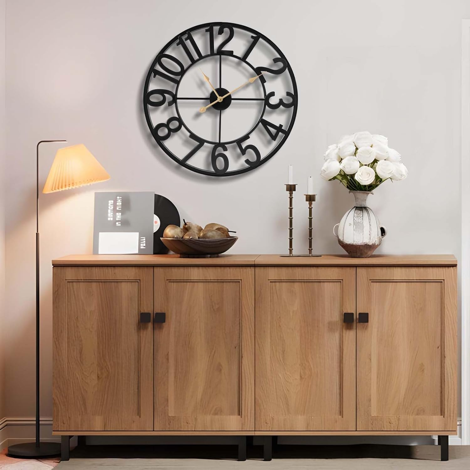 Vantic 24 Inch Large Wall Clock, Arabic Numeral Metal Oversized Wall Clocks for Living Room Decor, Bedroom and Kitchen, Completely Silent, Non Ticking, Battery Operated