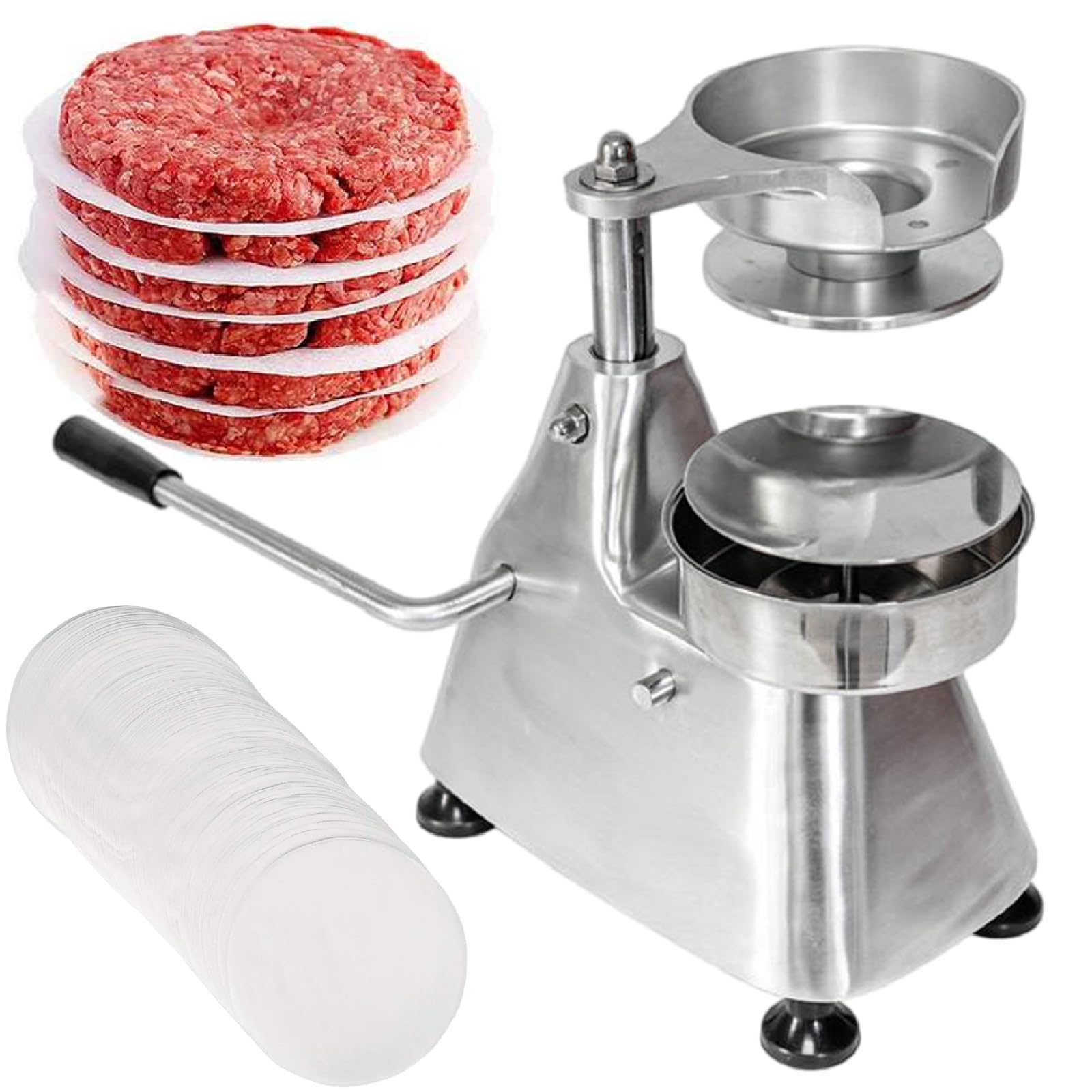 DFEDHF Hamburger Patty Maker 4/5/6In, Includes 500 Pcs Patty Papers Heavy Duty Grill Burger Press Meat Tool, Stainless Steel Duty Meat Forming Processor, 100mm