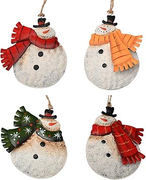Rustic Metal Snowmen Ornament for Christmas Tree Decoration Snowman Christmas Hanging Ornament Xmas Holiday DecorE-Snowmen Decor