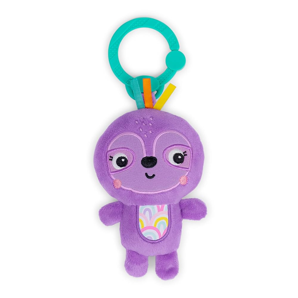 Bright Starts Jingle Joy Reach & Rattle Toy for Stroller - Purple Sloth with Chime Sounds - Unisex, Newborn +