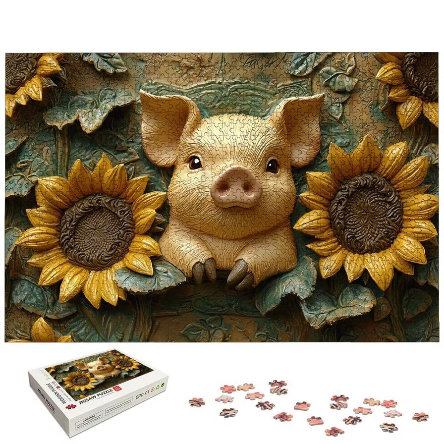 Puzzle 1500 Piezas, Puzzle Cerdo con Caja Regalo, Girasol Puzzles 1500 Piezas Adultos, Medidas: 87 x 57 cm, Rompecabezas Adultos de Madera, Rompecabezas Desafiante para Decoración Hogar y Pared, -5648