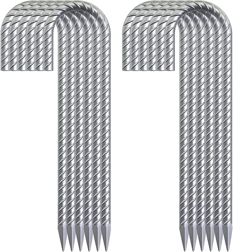 OK5STAR Paquete de 12 estacas galvanizadas de 12 pulgadas, anclajes de tierra de gancho en J resistentes, estacas de acero curvadas para tienda de