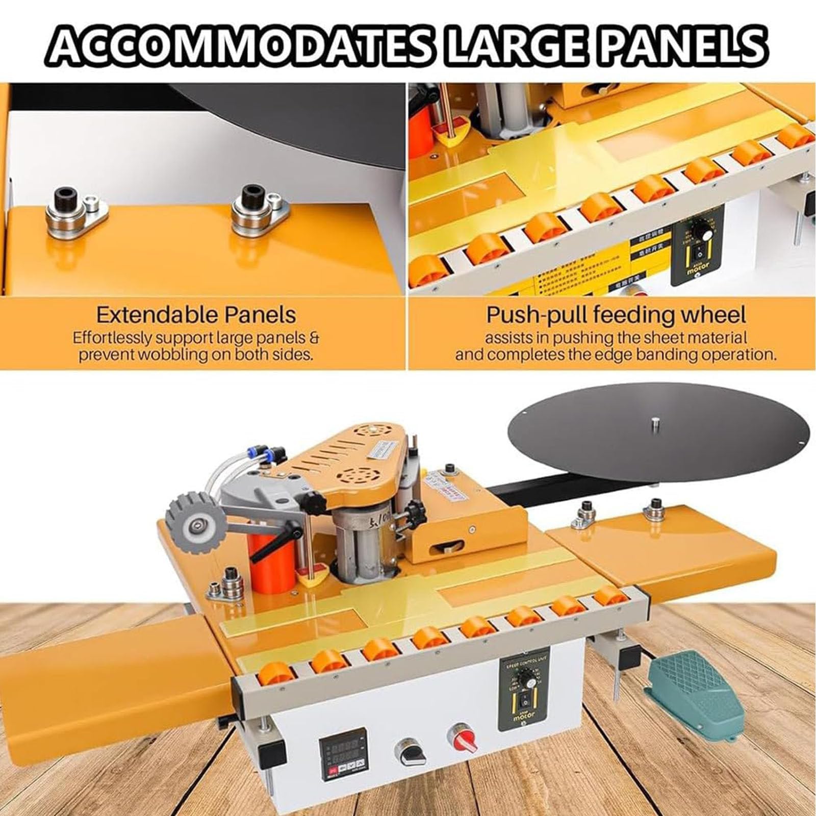 Chapadora de bordes portátil de PVC/ABS para carpintería, máquina automática de bandas de bordes con pegado de doble cara, control inteligente de velocidad y temperatura, corta borde widen + lengthen
