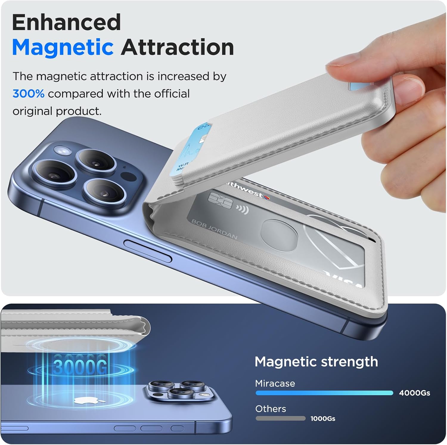 Miracase for MagSafe Wallet (Stand Series), Magnetic Force 3000Gs,5-Card Holder, for iPhone 17/16/15/14/13/12 Series, Not for 13 Mini/12 Mini, RFID Blocking, Grey