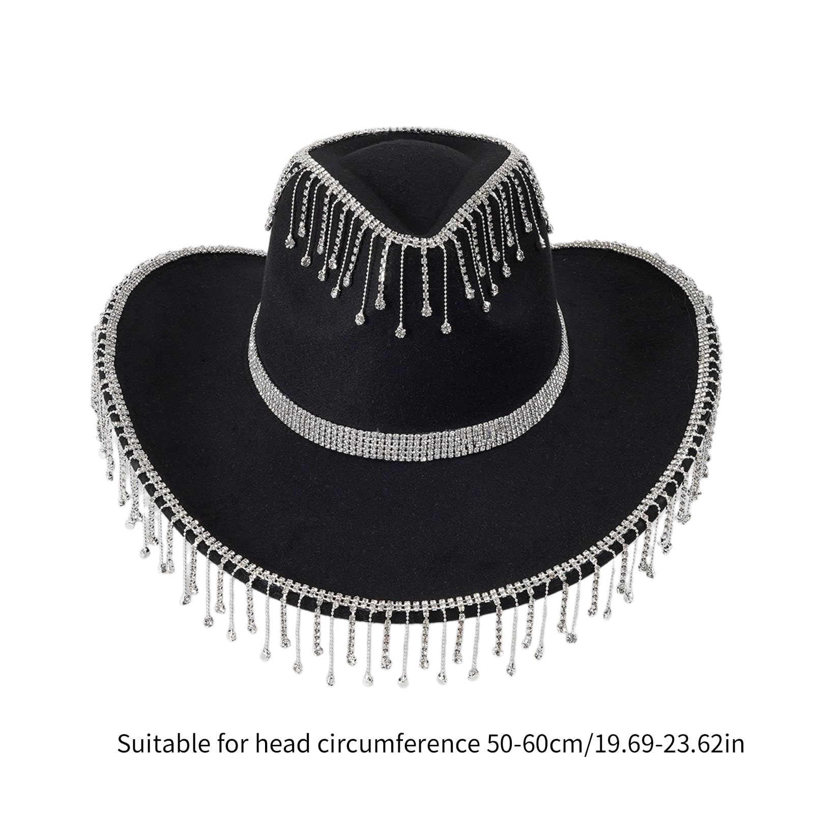 Sombrero ligero con flecos de diamantes de imitación para mujer, sombrero de fieltro para mujer, sombrero de fiesta occidental para hombre, resistente al viento