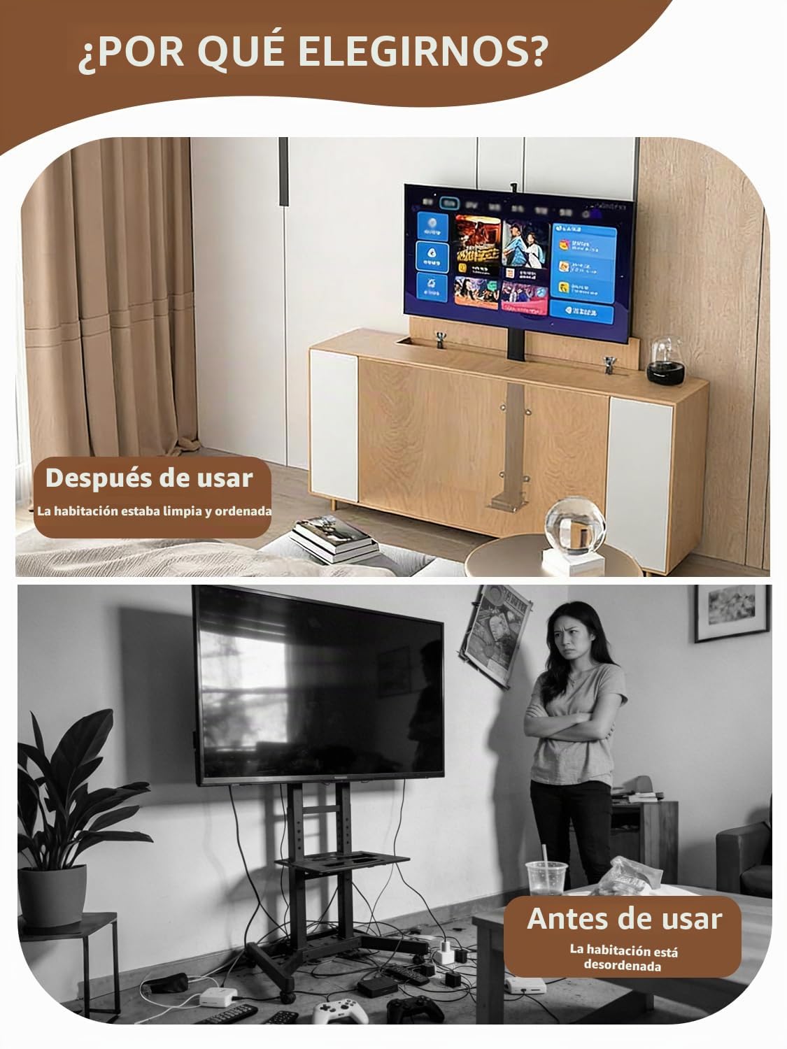 Soporte TV motorizado de 32-70" con Mando a Distancia, TV Lift Motorized con Función de Memoria, Elevador de TV motorizado Carga de 60 kg, MAX de Montaje VESA de 600 x 400 mm (90cm)