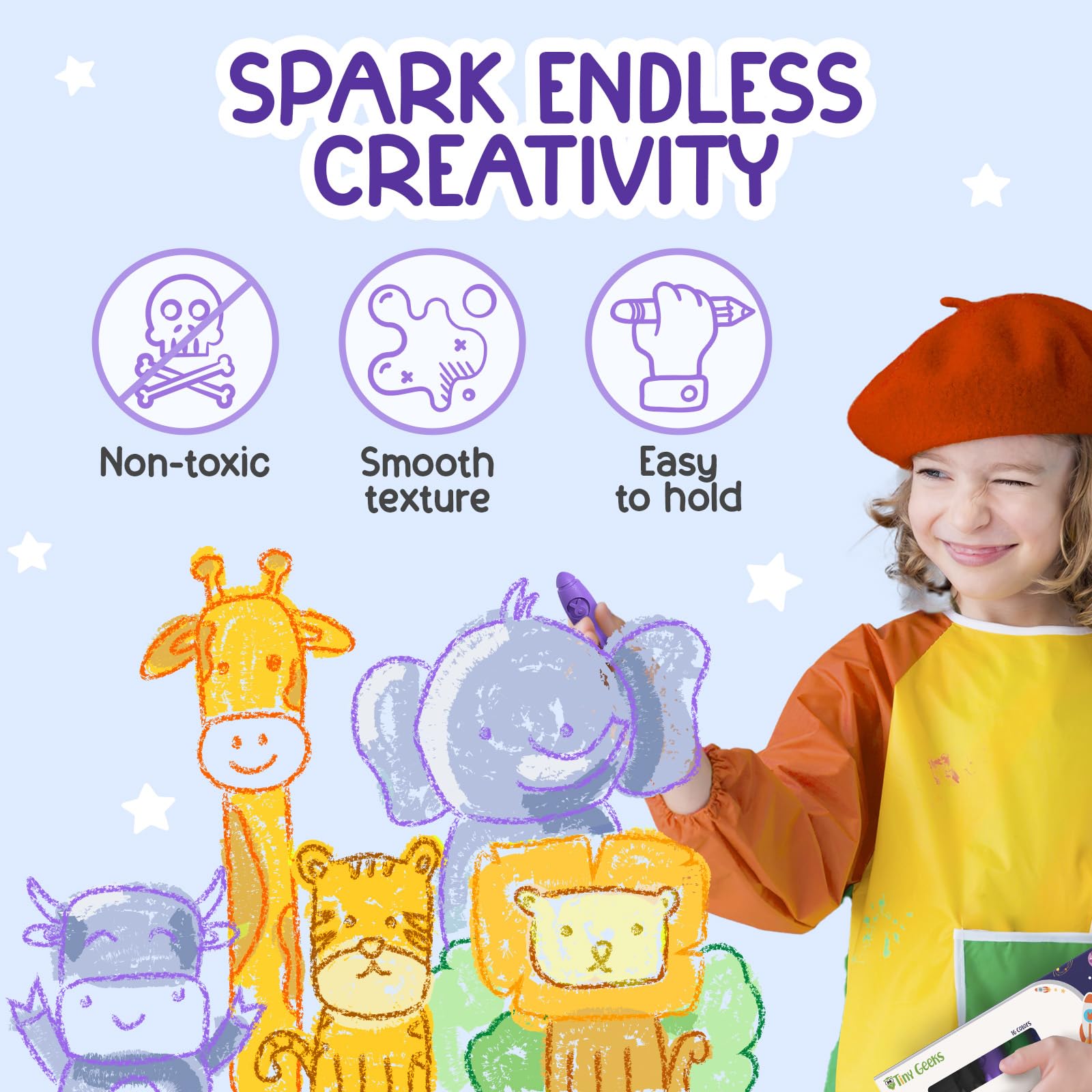 TinyGeeks 16 Rocket Crayons, Non Toxic, Washable, for Toddlers Kids Ages 4-8, Easy To Hold - Image 3
