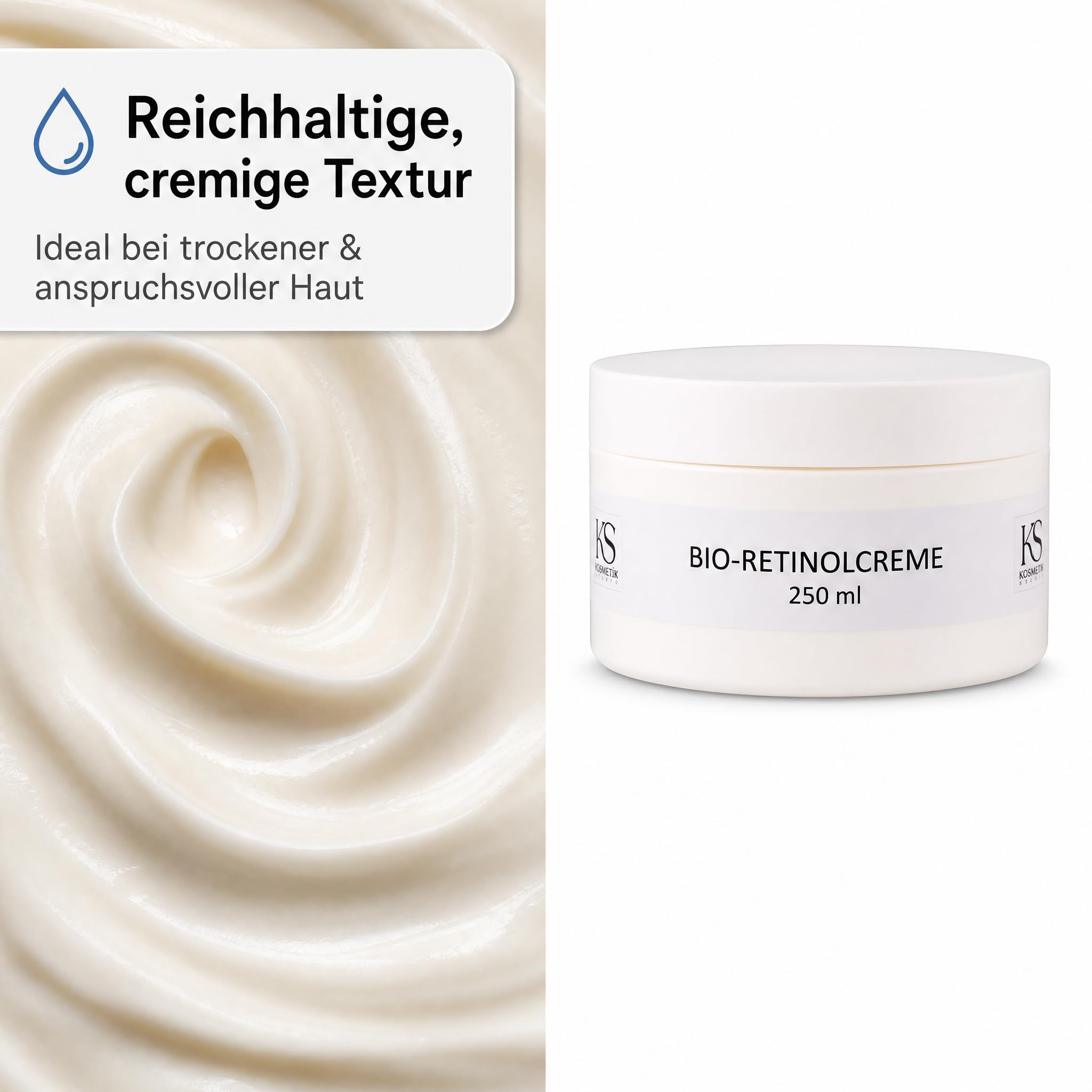 KS Beauty Bio Retinol Creme Nachtcreme, 250 ml, Anti-Aging | Reichhaltige Nachtpflege mit Retinyl Acetate, Niacinamid & Q10 – für Gesicht, Hals und Dekolleté
