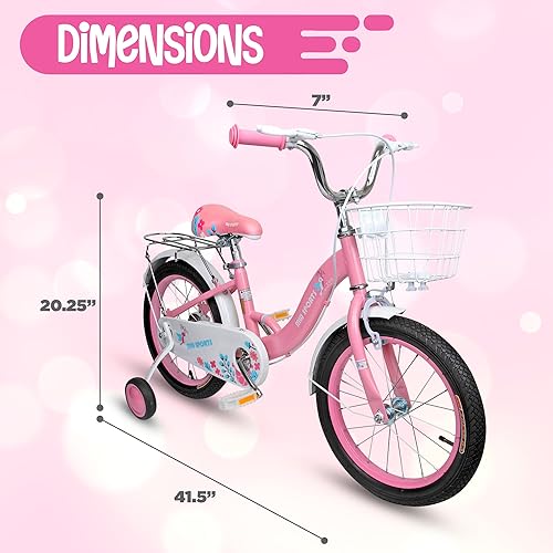 Miniatura 4 de Slippery Racer MW Sports - Bicicleta infantil de 16 pulgadas con ruedas de entrenamiento extraíbles, frenos de mano y estante de relé trasero para