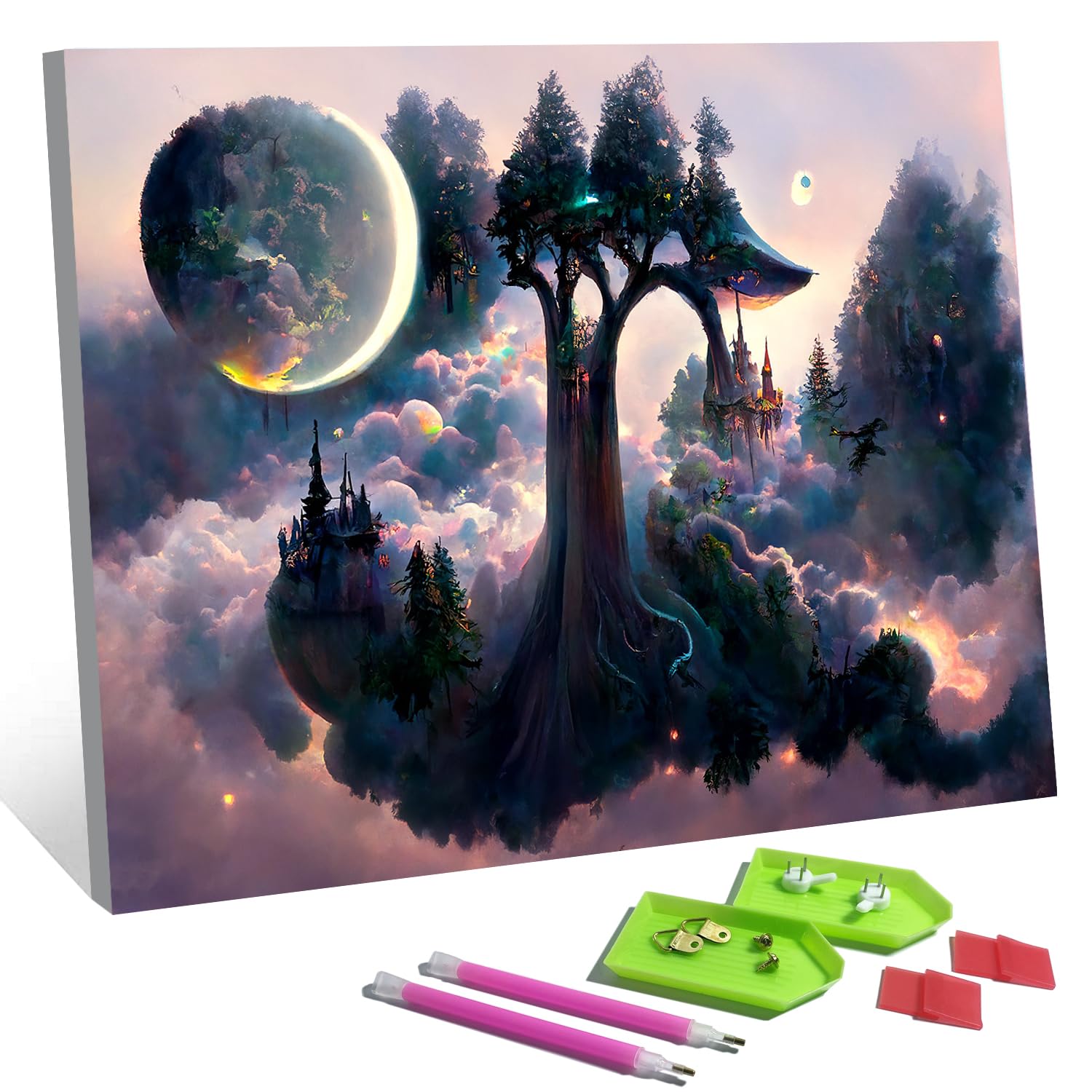 5D Diamond Painting Kit for Adults with Pre-Framed Canvas - DIY Wall Art Home Decor,Easy to Hang,Stress Relief Craft Gift for Women,15.8 x 11.8 Inch. (Moonlight Forest)