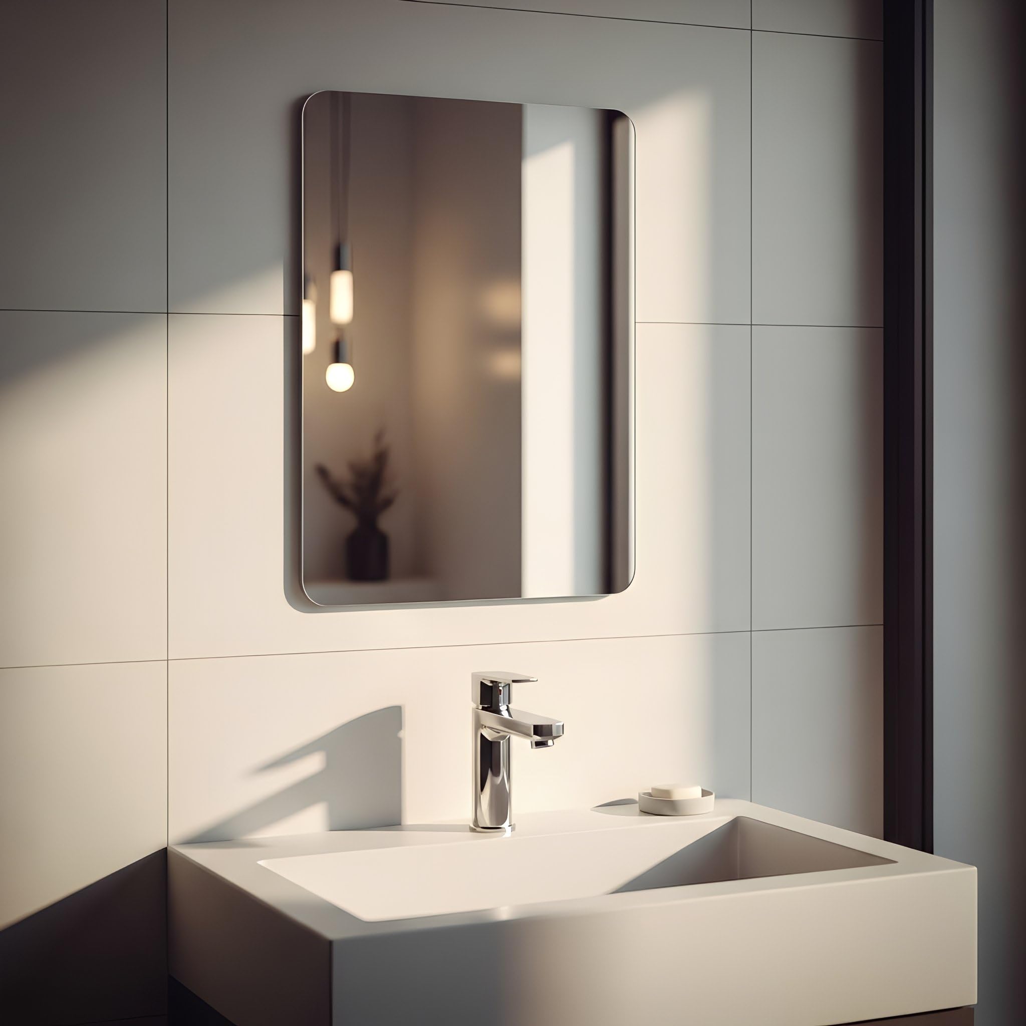 Harbour Housewares Self Adhesive Wall Mirror - 30 x 40cm - 1x Rectangular Wall Mounted Frameless Stick On Vanity Mirror Tiles for Bathroom Shower Toilet Bedroom Living Room Hallway Gym Adhesive Tiles