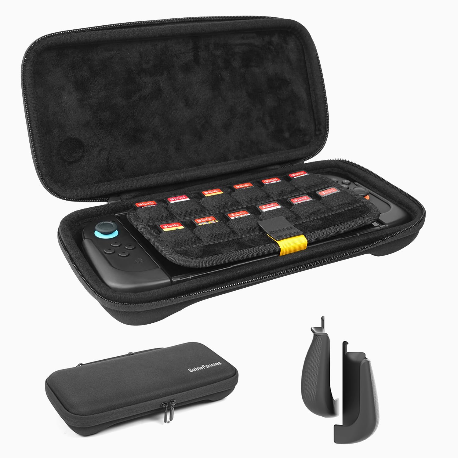 SableFancies Grip & Carry Case Set for Switch 2 – Ergonomic Anti-Slip TPU Handles + EVA Hard Shell Travel Case, Dockable Design, Lightweight Accessory Kit