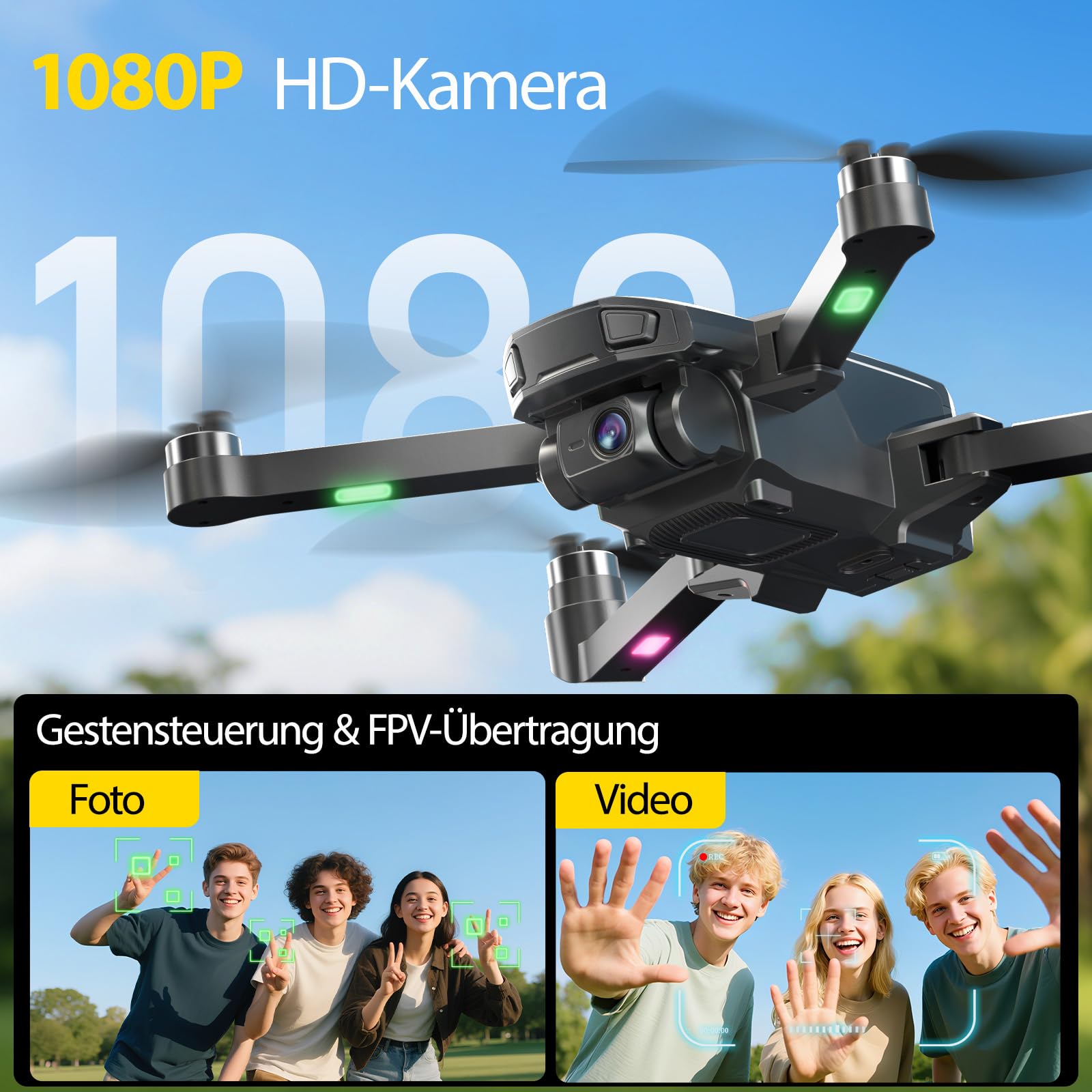 DEERC D25 Faltbare Drohne mit 1080P Kamera,40 Min. Flugzeit