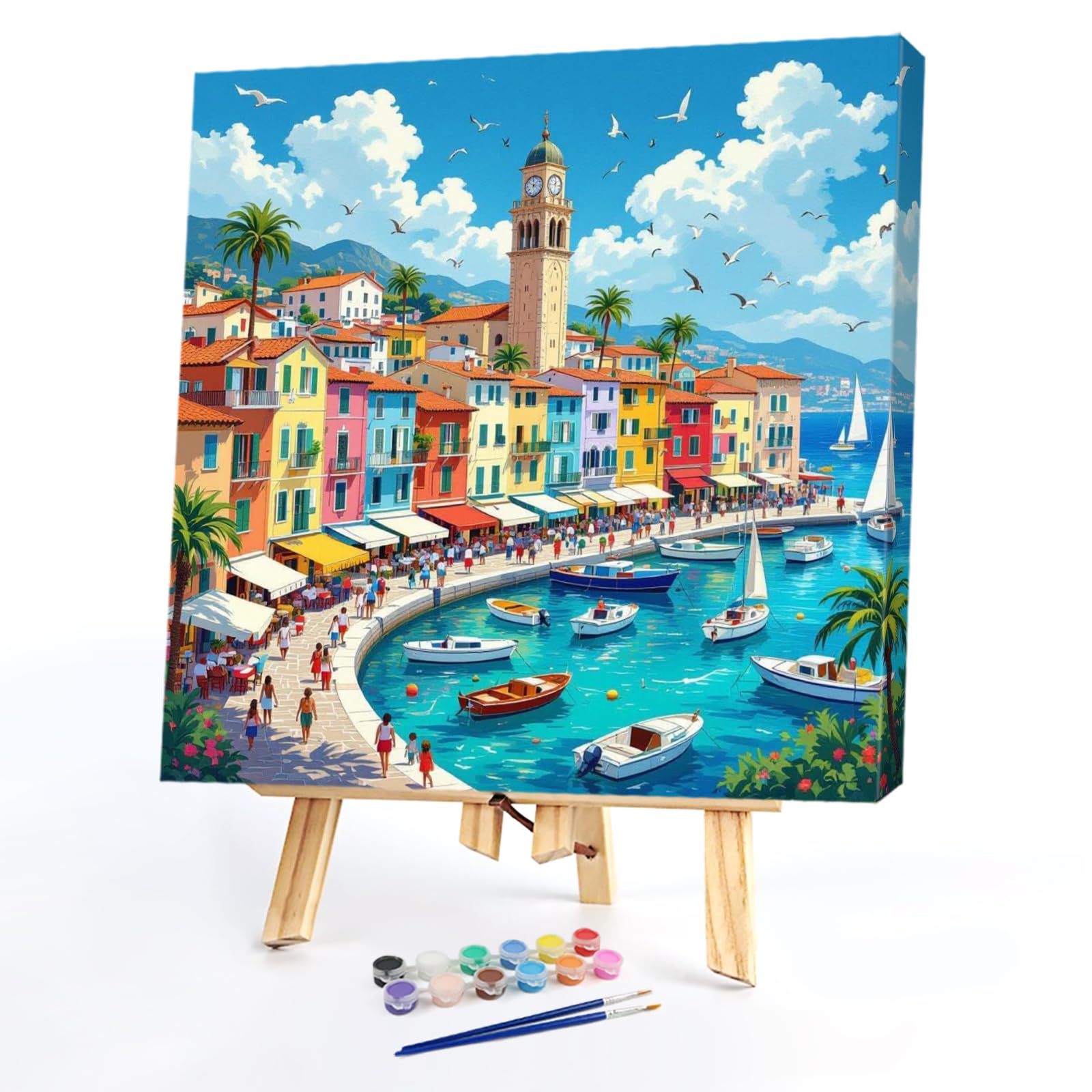 POETRYDRAW DIY Colorful Cabin Paint by Numbers Kit 13.65x13.65inch with Frame - Easy Oil Painting for Beginners & Adults, Home Wall Decor, Gift (Colorful Cabin)