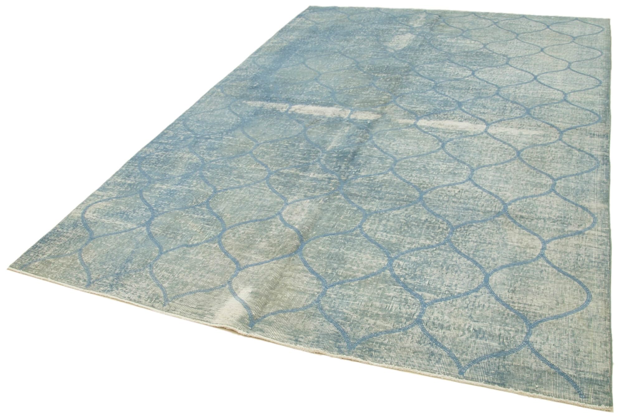 67 x 911 - 201 x 303 Cm Geometric Carpet Blue Geometric Bohemian Wool Cotton Handmade Handknotted Vintage