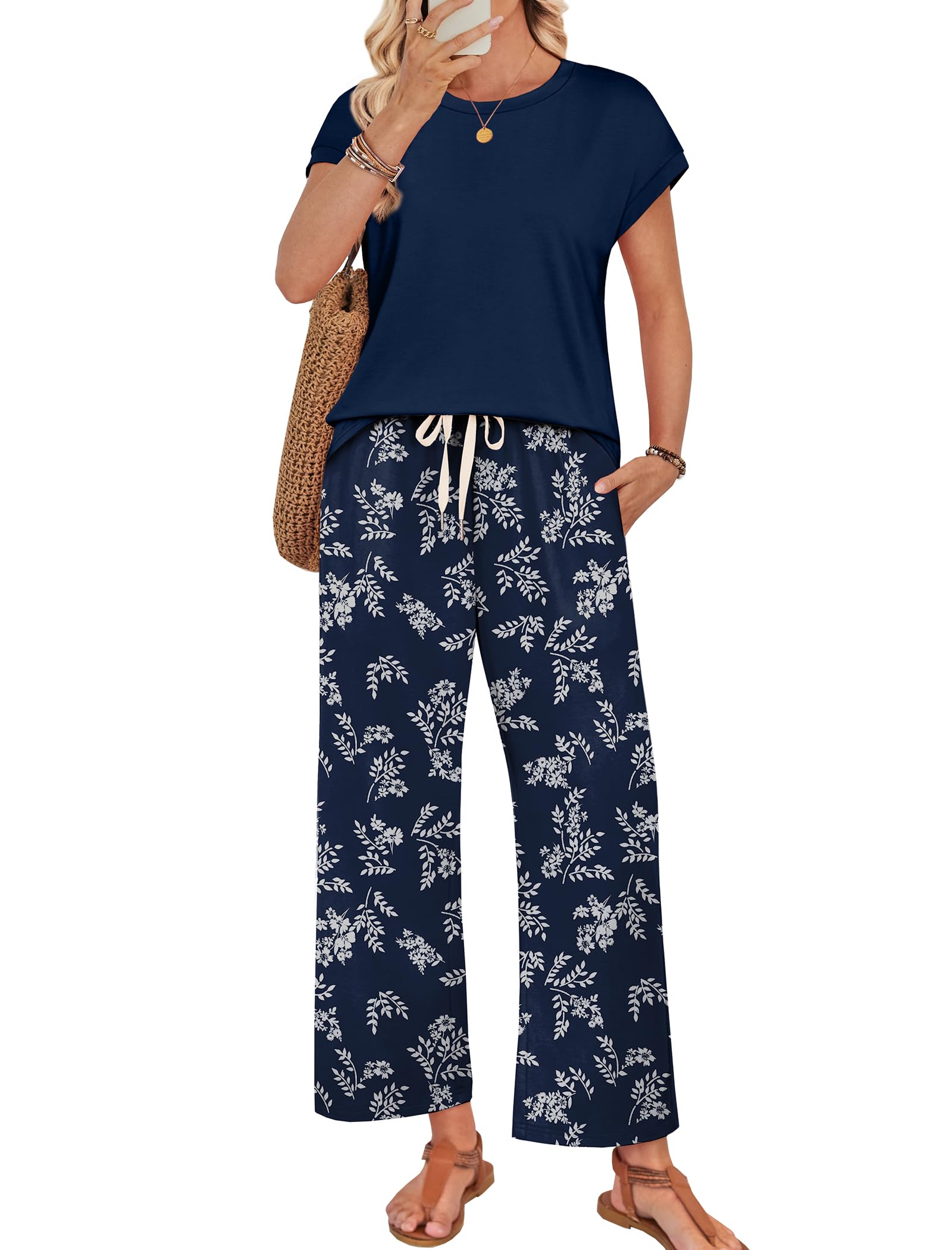 WIHOLL Two Piece Sets for Women Summer Spring Outfits Lounge Sets Beach Vacation Clothes Airport Travel Matching Clothing