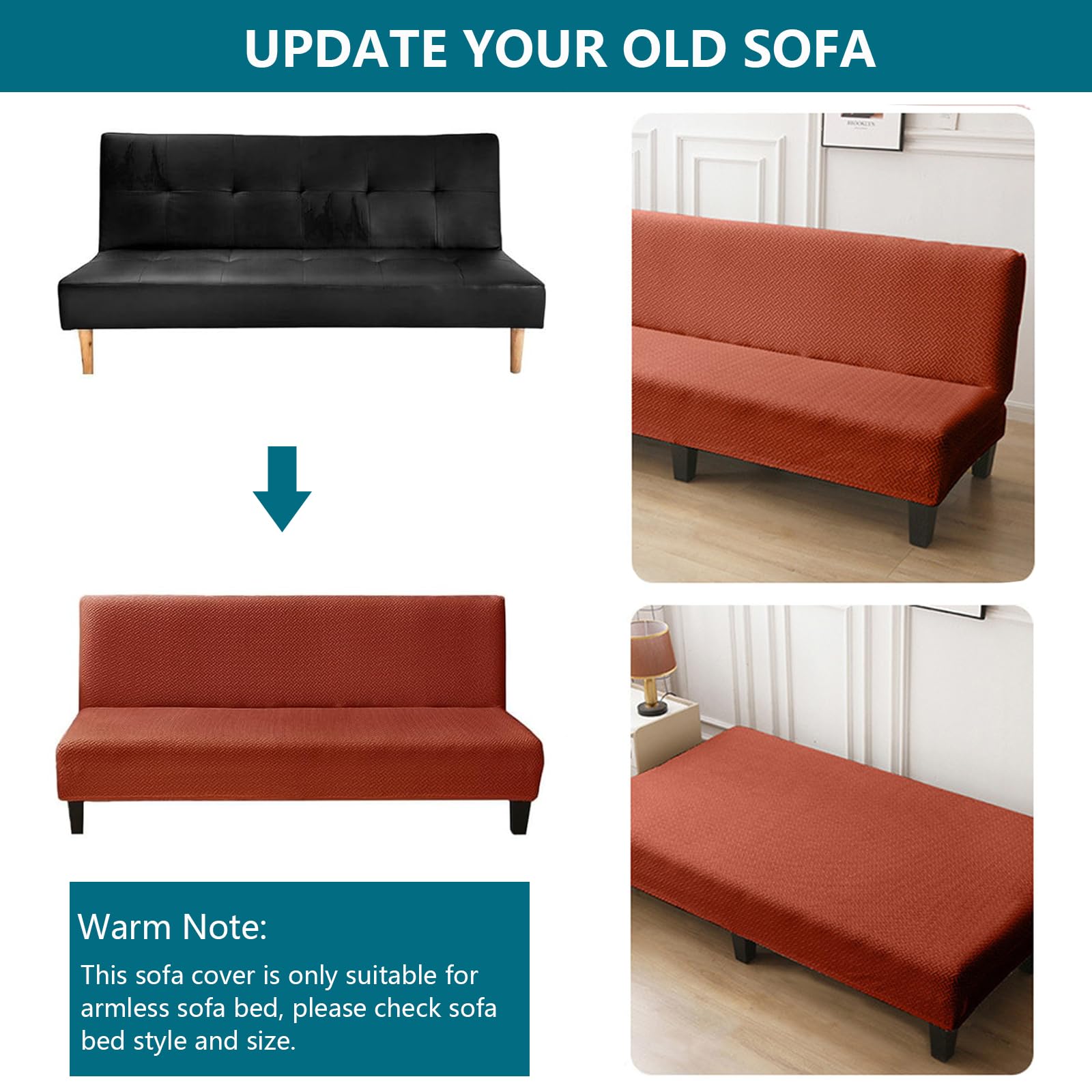 Housse de futon pour canapé-lit, de couleur unie, extensible, pliable avec élastique en bas, pour salon, (jaune, taille S)