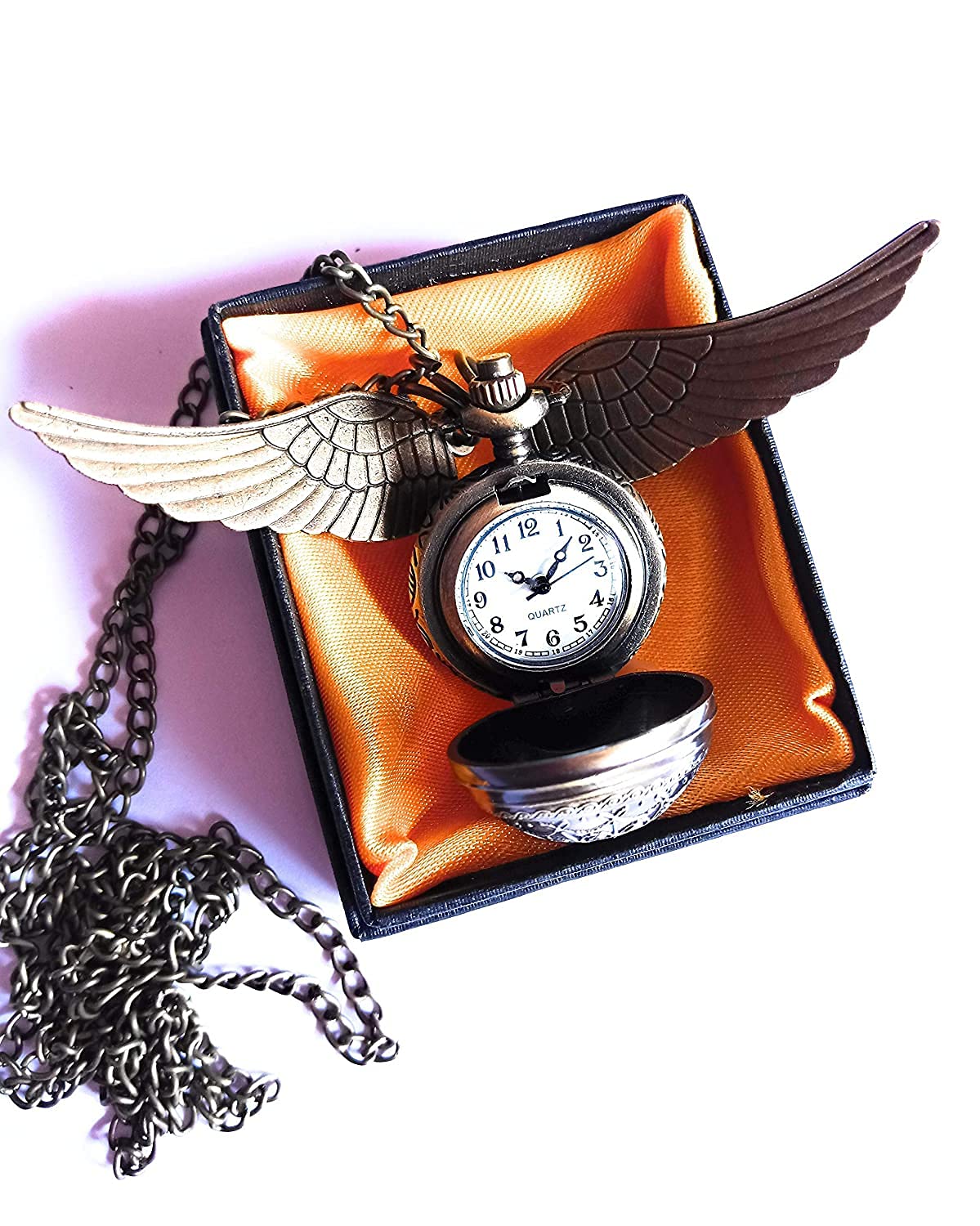 BOENJOY Gifts - The Key House, The Harry Golden Snitch (Quidditch Match) Figure + Clock + Necklace + Gift Box | Golden Wings Necklace Watch | Potter Heads (B09FFV8CSF) Amazon Price History, Amazon Price Tracker
