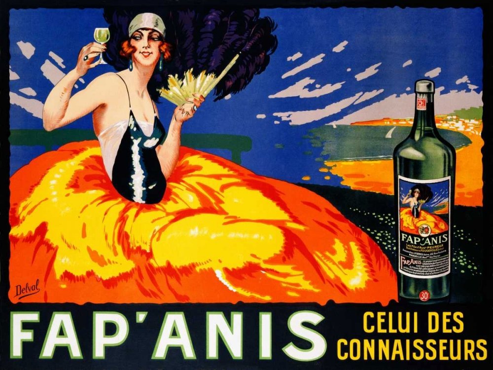Art Toile tendue sur bois – BARS Fap Anis ca 1920-1930 Delval – Image horizontale vintage Fap Anis ca 1920-1930