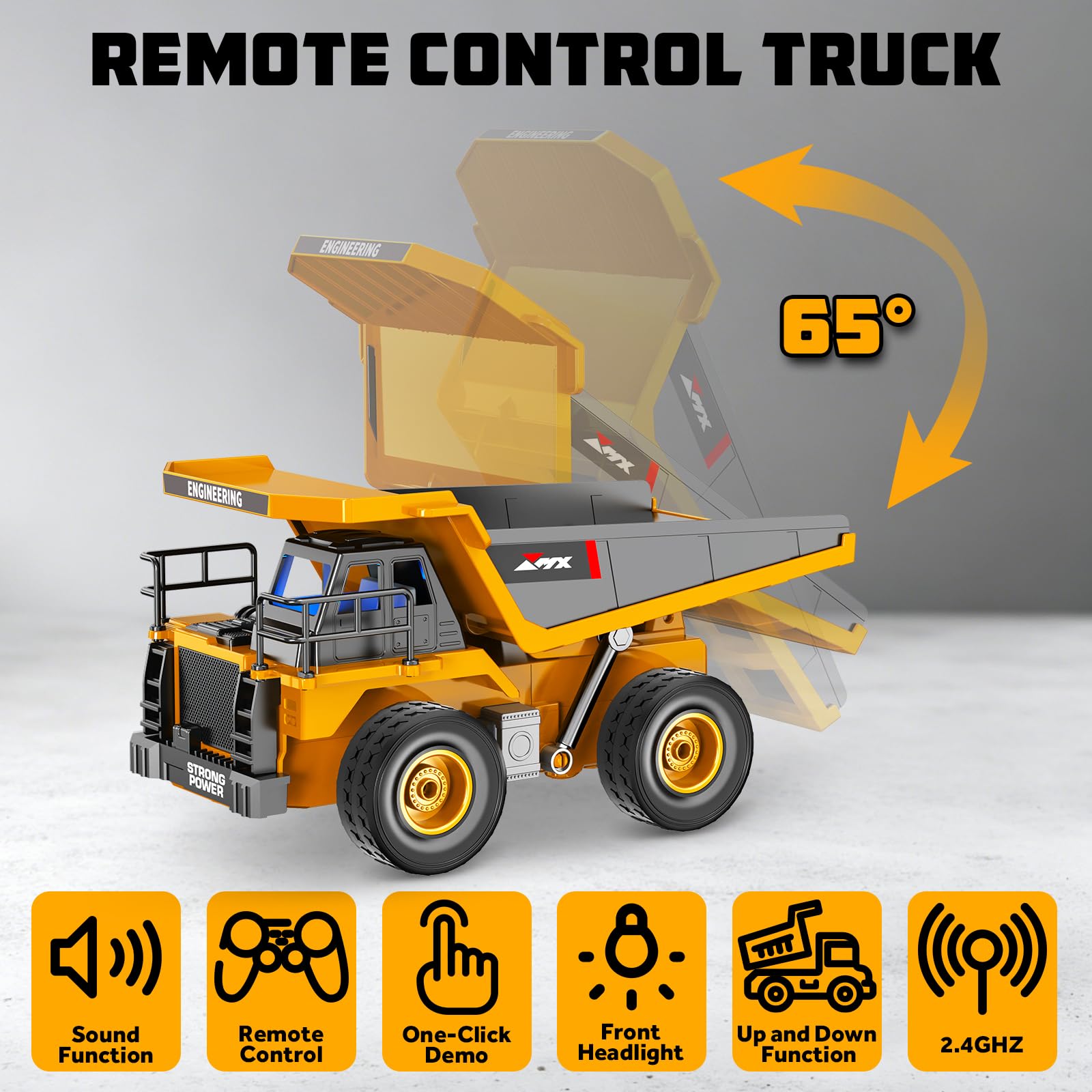 GraceDuck Excavadora Teledirigido y Camiones de Juguete para Niños – Kit 3 en 1 de Construcción con 2 Mandos, Camion Teledirigido Accesorios de Metal Juguetes de Playa, Regalo para Niños 6-12 Años