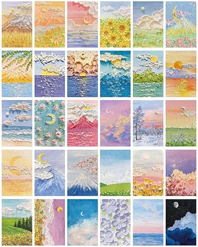Miniatura 3 de IUAQDP 60 hojas de postal de pintura al óleo, decoración de collage de pared de arte estético, tarjeta de felicitación de papel, colorida planta de