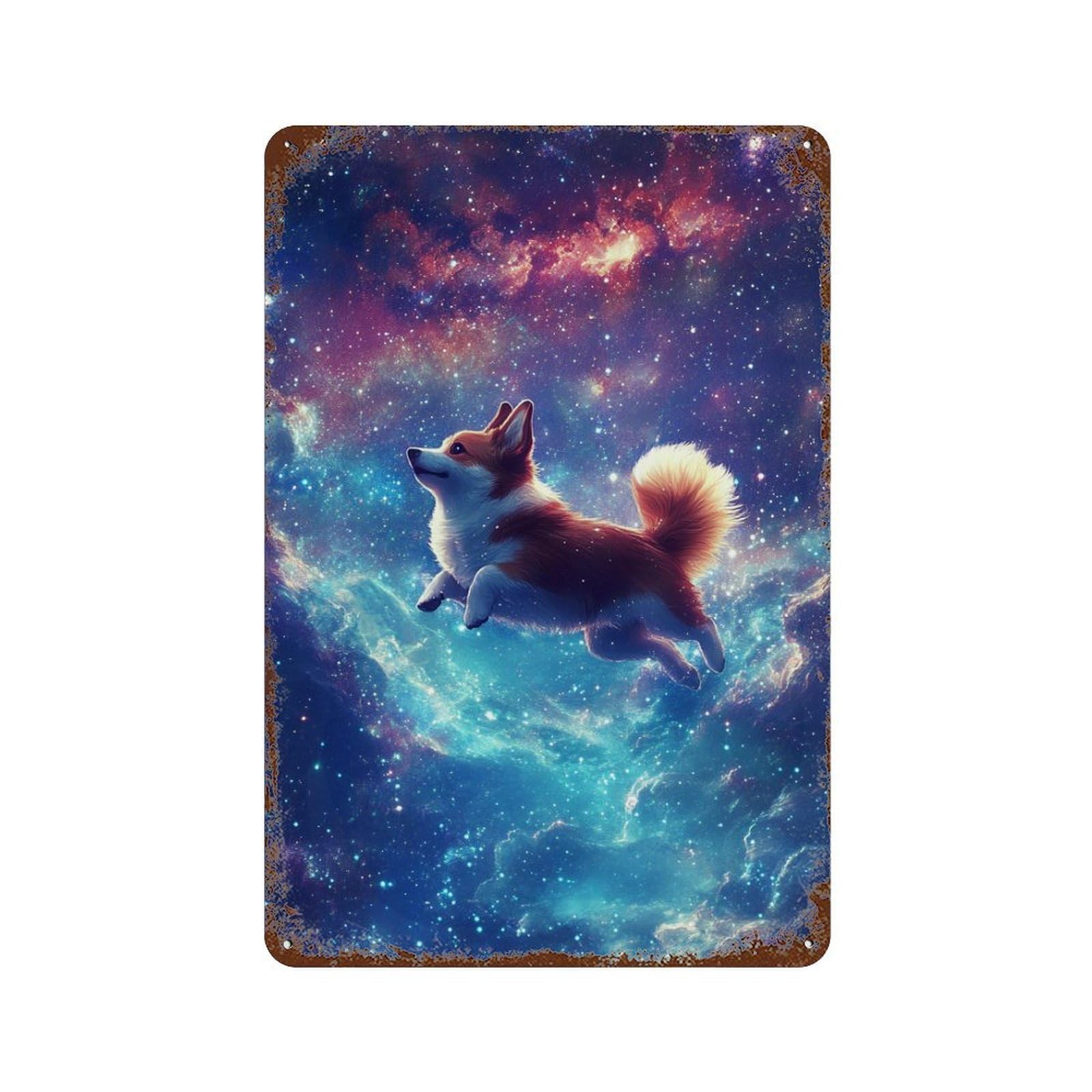 Garage Style Space Pup Adventure Distressed Metal Wall Sign 11.8"x7.9", Farmhouse Wall Decor for Bar And Workshop