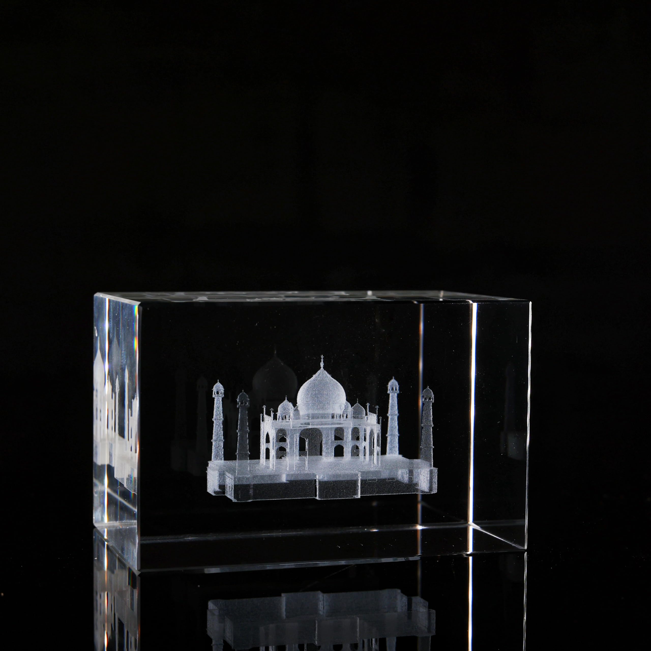 Crystal Crafts Taj Mahal 3D Engraved Crystal Cube with Free LED Light | Clear/Transparent Colour | 5x5x8 cm-picture-13