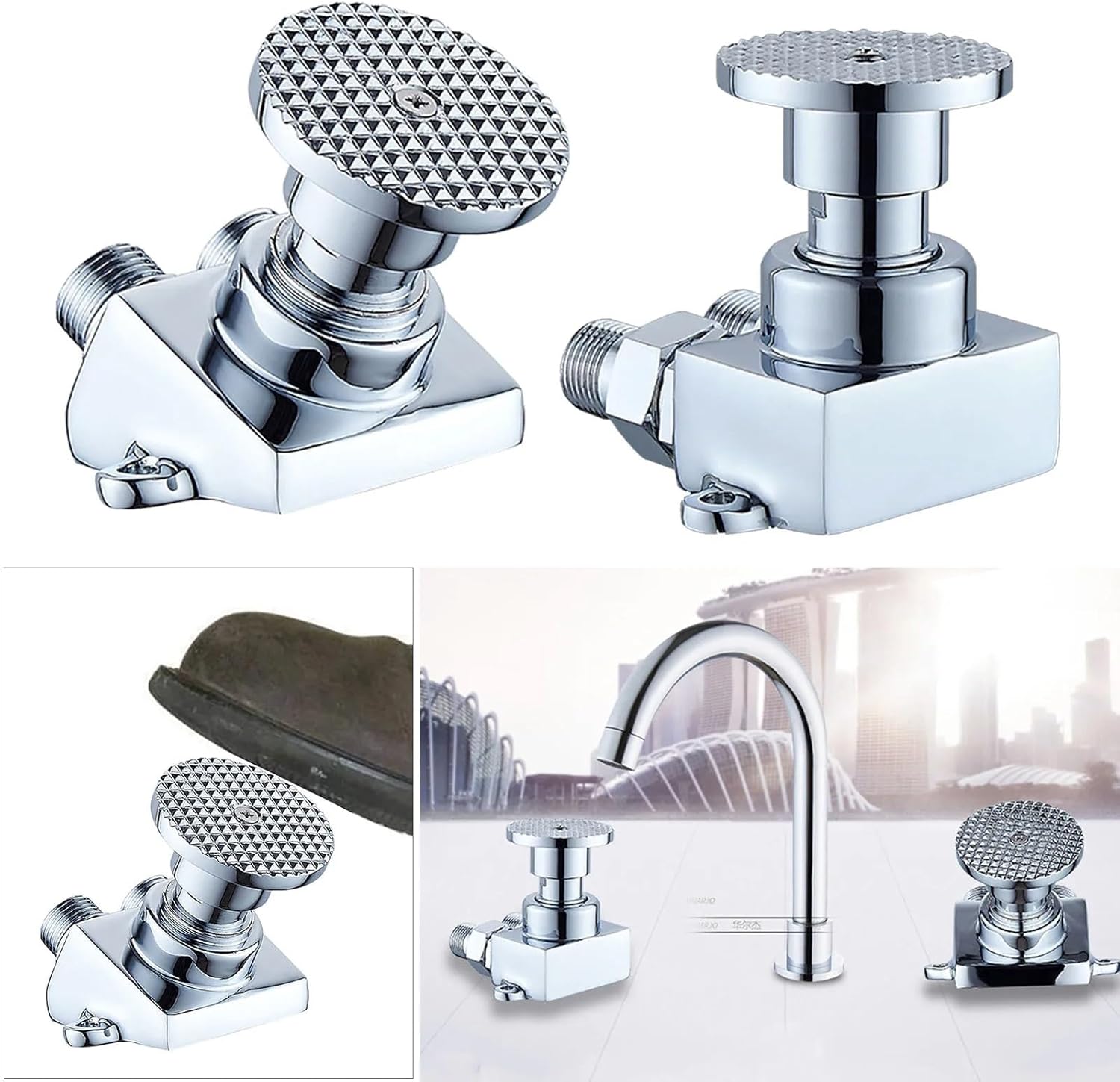 Floor Mount Foot Pedal Valve Brass Basin Sink Faucet Tap Pedal Water Faucets(Slant Type)