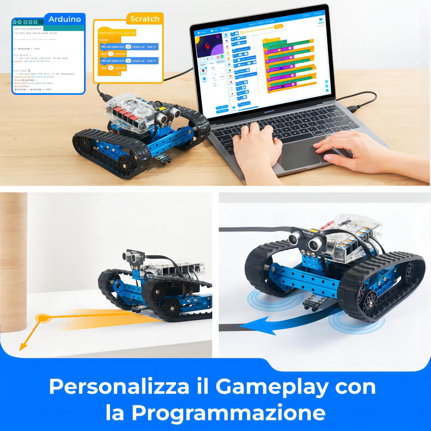 Makeblock mbot Ranger Robot Programmabile Bambini, Kit Robotica Educativa Cingolato 3 in 1, Coding Robot Giocattolo Compatibile con Programmazione Scratch e Arduino, Regali per Bambini 10 Anni+
